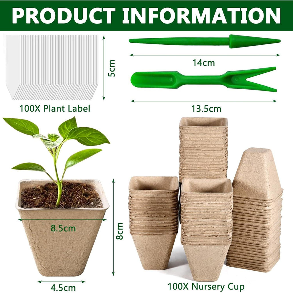 8 cm Seedling Buckets, 100 Pieces Plant Seedling Pot, Potting Bucket with Labels and Tools, No Peat, No Transplanting, for Greenhouse, Garden, Vegetable Garden, Flower, Seedling