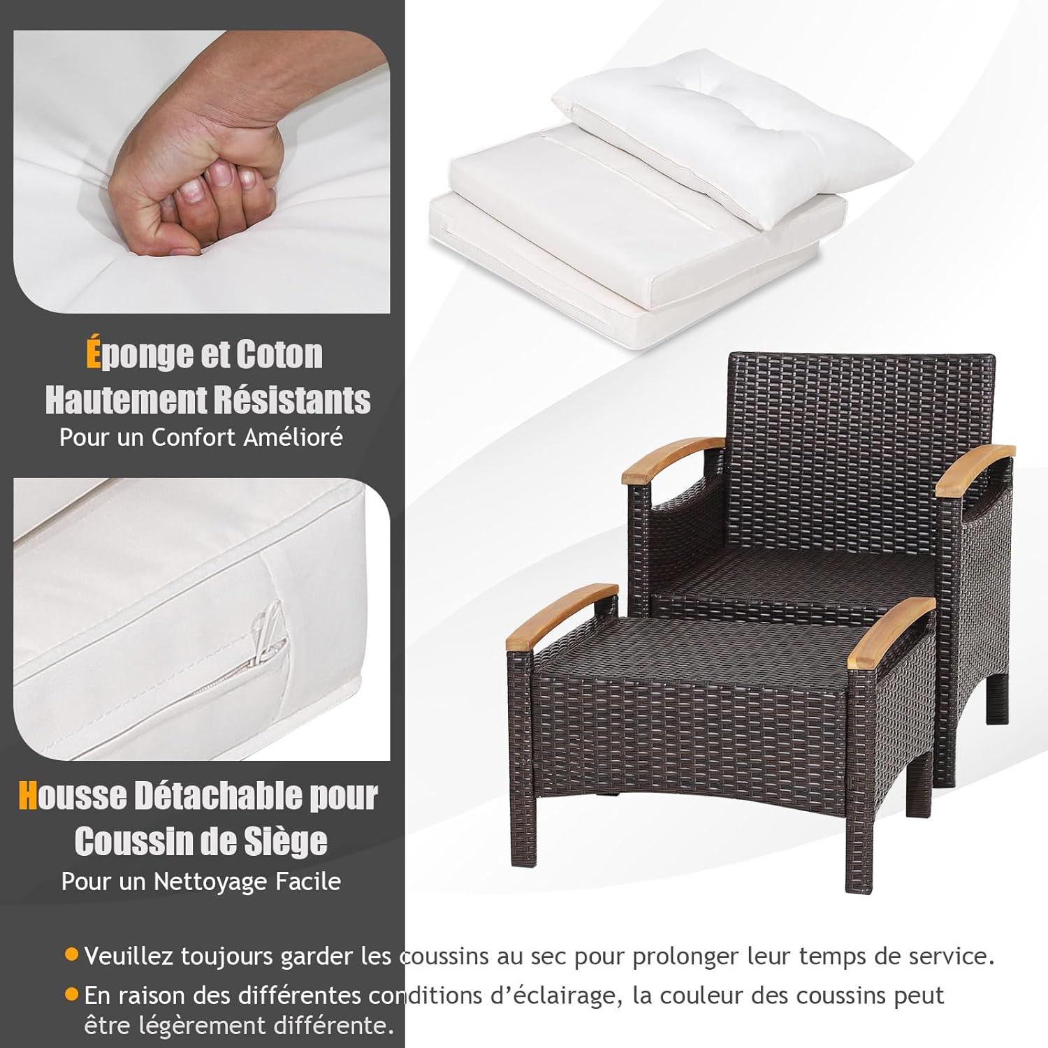 GIANTEX Outdoor Garden Furniture 2-4 Person 5 Pcs Resin Garden Chairs with Coffee Table, 2 Stools/Footrest, Cushions, Non-Slip Feet, Garden Furniture for Patio, Balcony