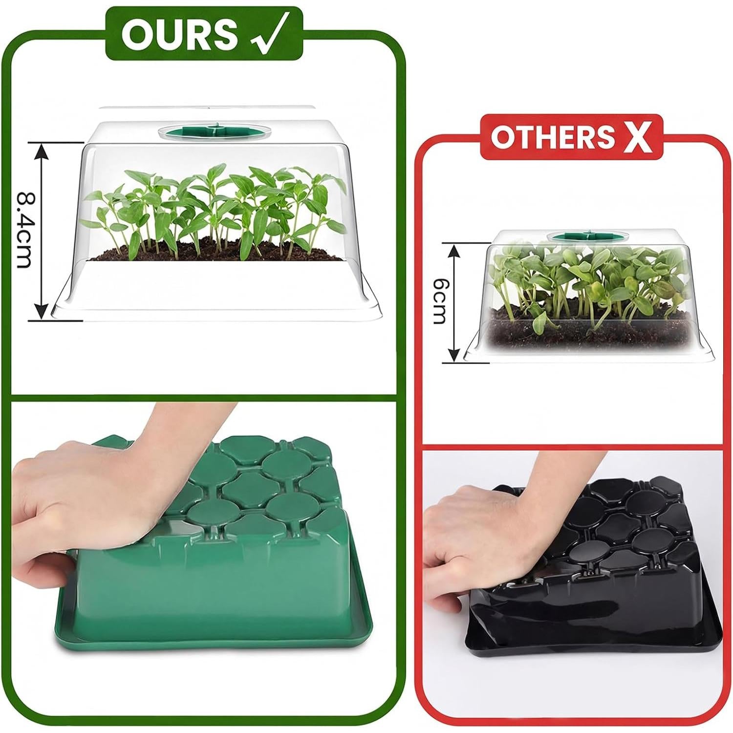 Verdenu Mini Greenhouse for Plants, 10 Pieces 120 Cells Plate Seeding, Indoor Greenhouse with Raised Lids, Seedling Tray Nursery Grow Box, Durable Dome Height 8.5 cm