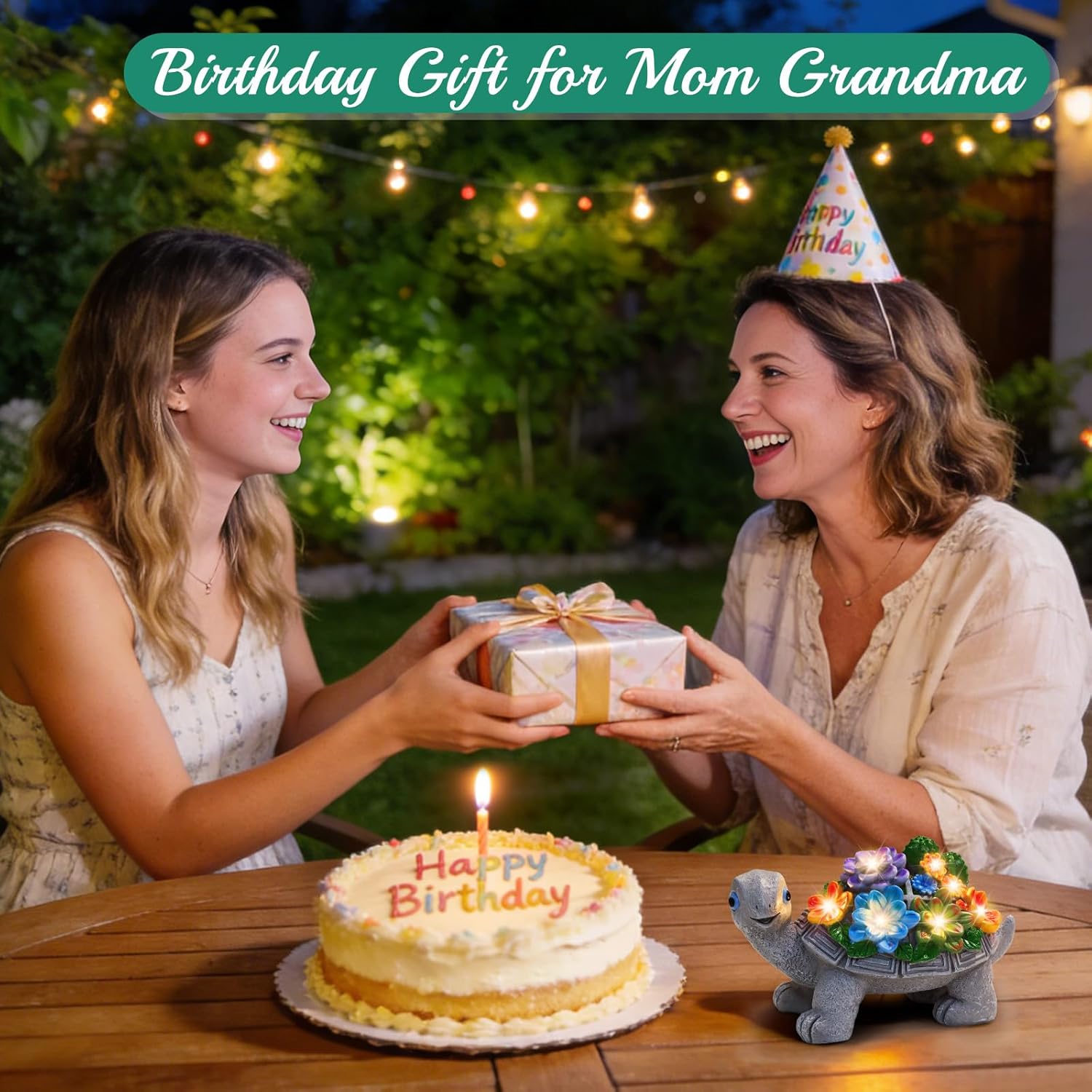 Turtle Statue Outdoor Garden Deco Solar Led Lights, Birthday Gift for Women, Mom, Grandmother, Grandmother, Grandmother, Original, Garden Sculptures and Statues Decoration for Balcony, Terrace