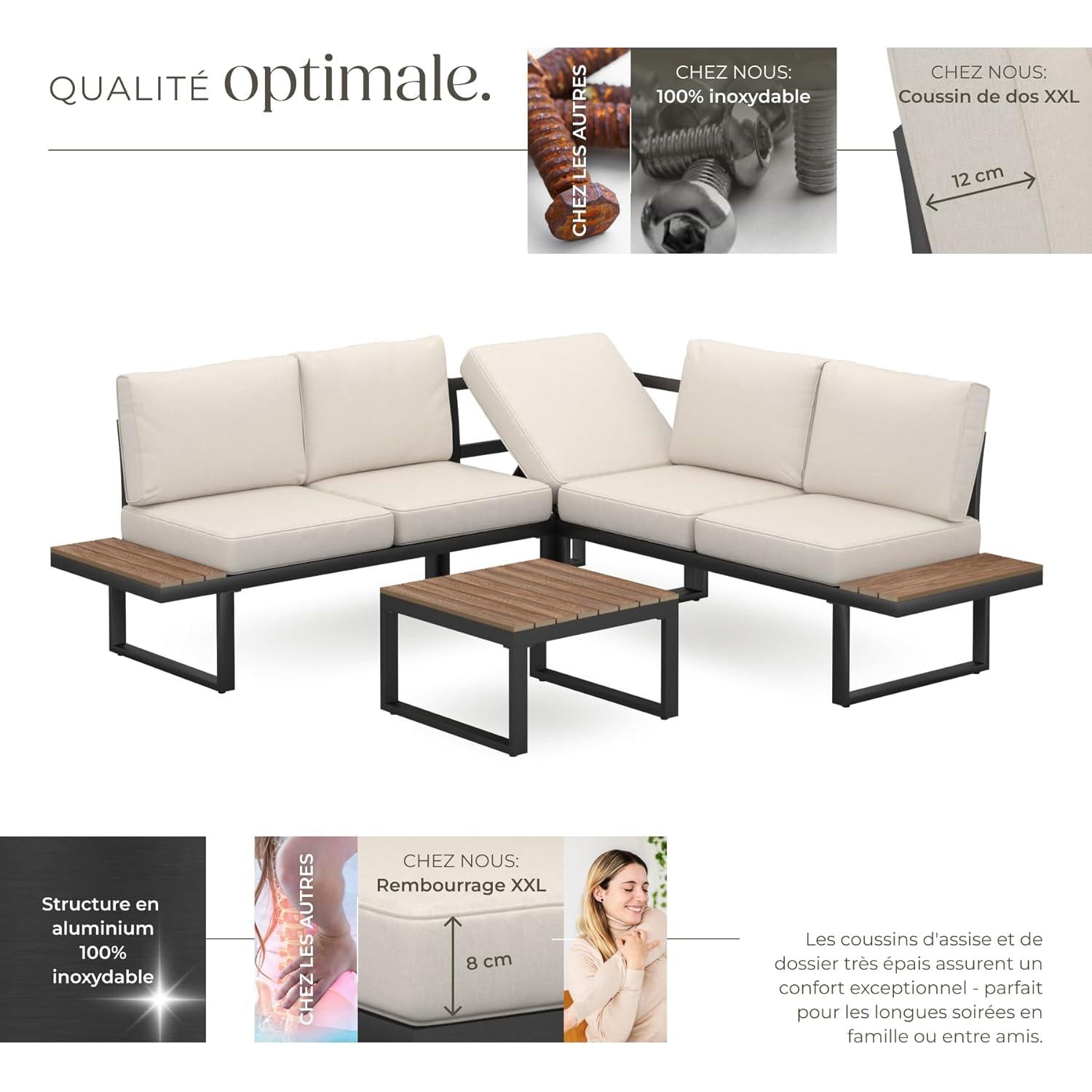 tectake 5 Person Aluminium Outdoor Garden Furniture Set with 5 Seater Sofa & Garden Table, Thick Cushions Included, Furniture for Balcony Terrace Veranda