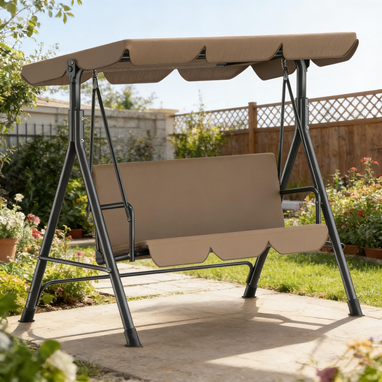 Balancelle de Jardin 3 Places avec Toit Réglable, Exterieur Balançoire de Jardin Imperméable Protection UV, Hollywoodienne Balancelle 220 KG Charge 175 x 110 x 152cm, pour Terrasse, Gris