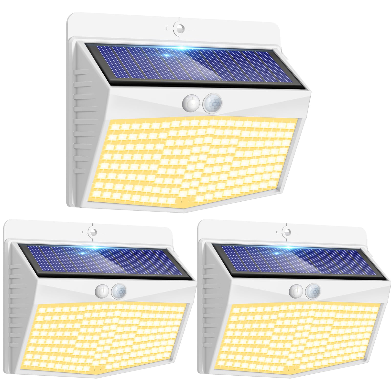 Peasur Set of 3 Outdoor Solar Motion Sensor Light, Wireless Waterproof Outdoor Solar Spotlight 3 Modes LED Solar Outdoor Lighting for Garden Decoration