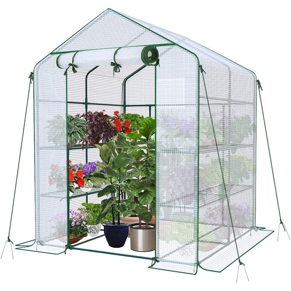 VOUNOT PE Garden Greenhouse with Shelves 3 Levels Garden Greenhouse for Vegetables Plants Flowers Reinforced Tarpaulin 135g/m2 Protect Your Plants in All Seasons 143 x 143 x 195 cm