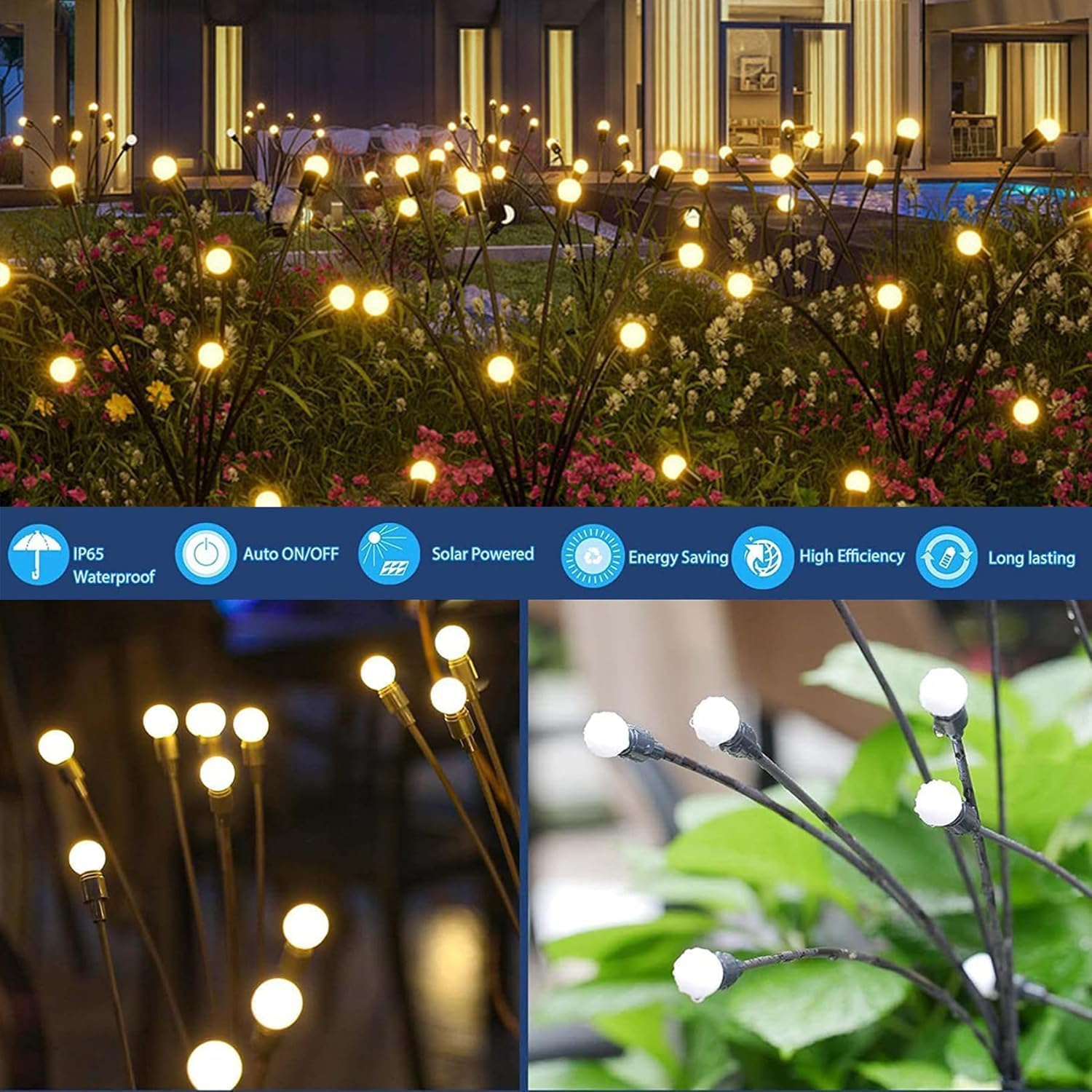 Solar Firefly Light, 4 Pieces 10 LED Solar Light Outdoor IP65 Waterproof Outdoor for Garden, Patio, Courtyard, Balcony Decorative (Warm White)