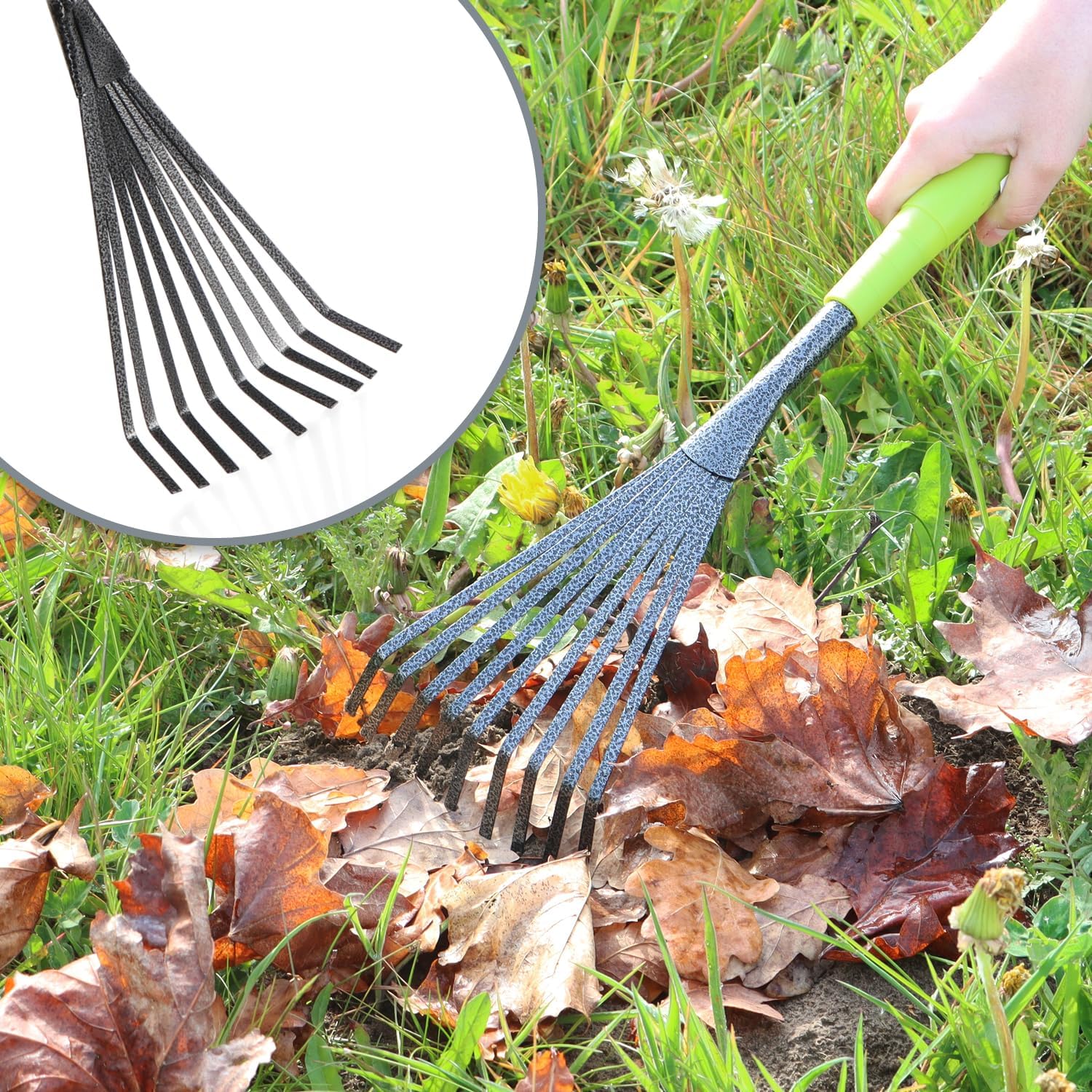 COM-FOUR Gardening Tool Set 6 Pieces Gardening Tool Set with Double Hoe, Small Cultivator, Joint Scraper, Hand Rake, Flower Trowel