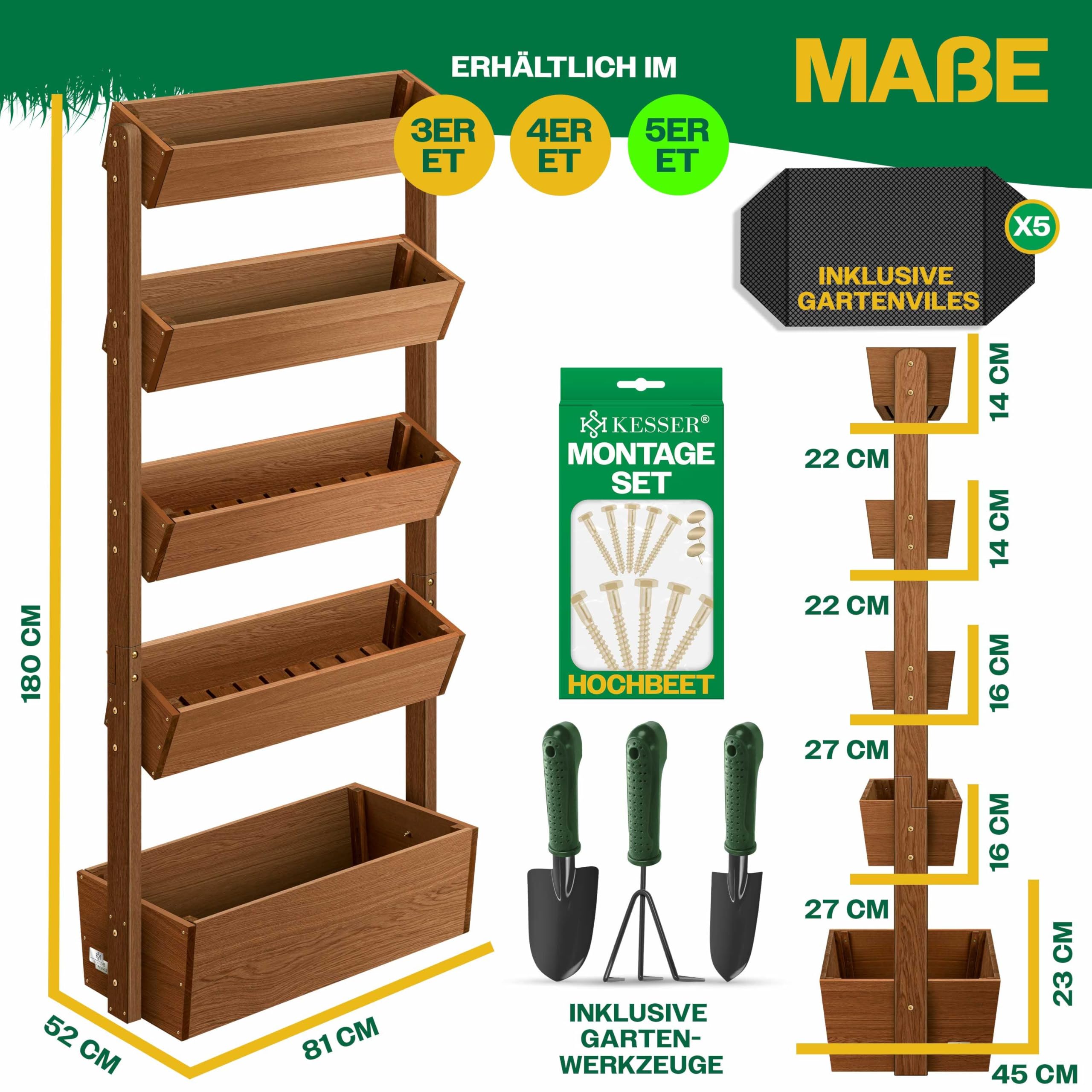 KESSER® Raised Bed with Tiers Premium Planter Staircase Shelf for Flowers Staircase Shelf for Planting - Vegetable Garden Herb Bed Pots Flower Bed (4 Floors, Brown)
