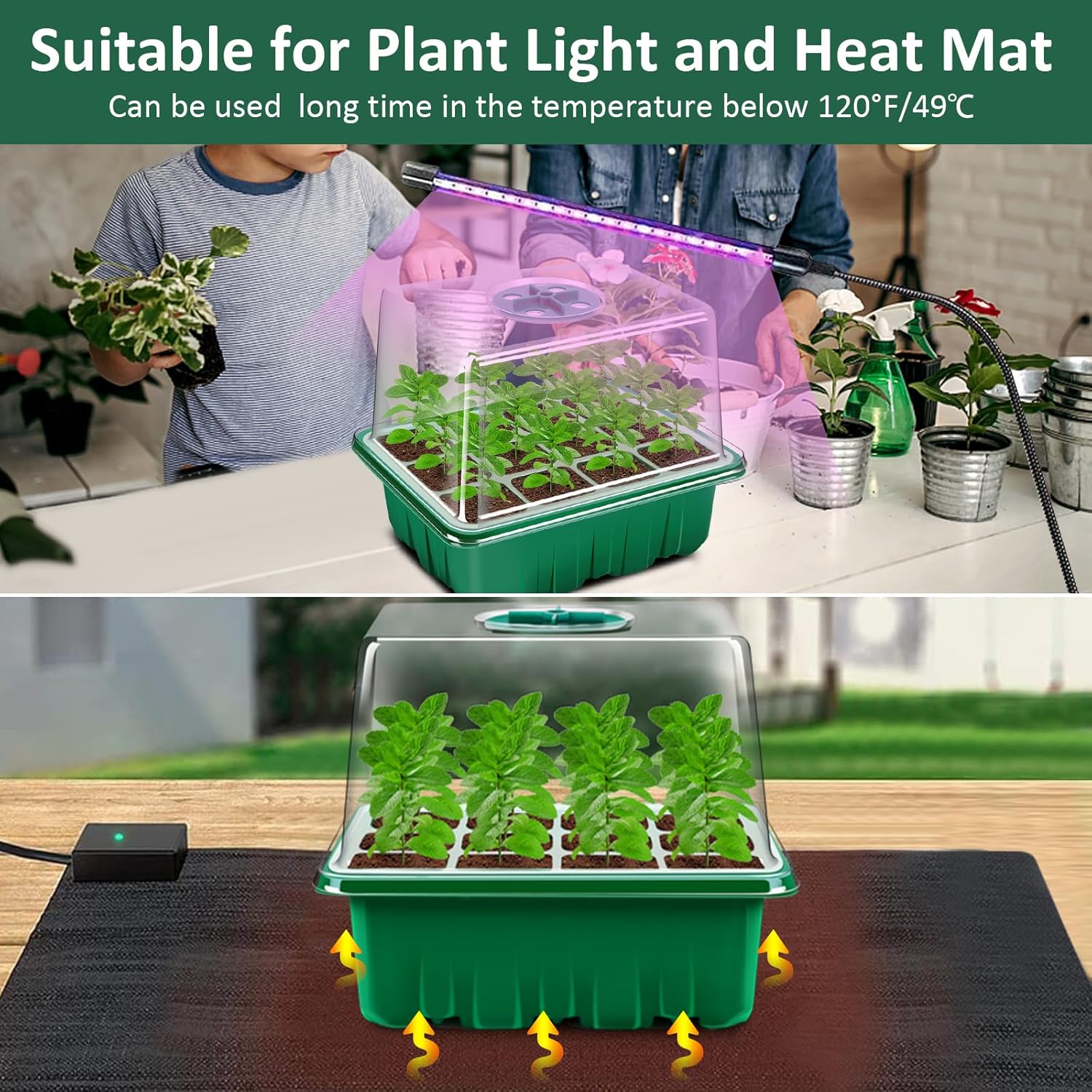 Verdenu Mini Greenhouse for Plants, 10 Pieces 120 Cells Plate Seeding, Indoor Greenhouse with Raised Lids, Seedling Tray Nursery Grow Box, Durable Dome Height 8.5 cm