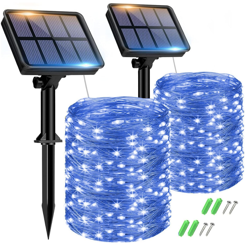 Set of 2 Solar String Lights Outdoor, Total 16 m, 160 LED, Waterproof, 8 Modes Decoration for Garden, Patio, Yard, Christmas, Wedding, Party, Warm White
