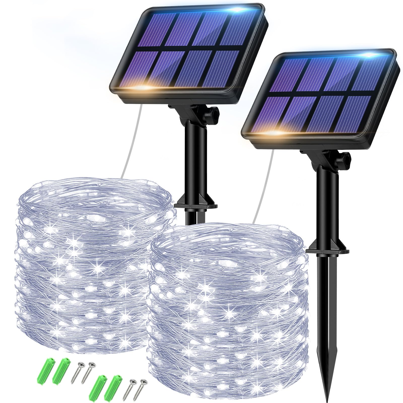 Set of 2 Solar String Lights Outdoor, Total 16 m, 160 LED, Waterproof, 8 Modes Decoration for Garden, Patio, Yard, Christmas, Wedding, Party, Warm White
