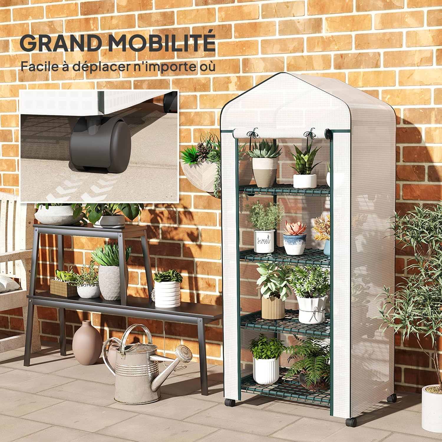 Outsunny Garden Greenhouse with Shelves 4 Levels, Balcony Greenhouse, Reinforced Tarpaulin, Steel Frame, Zip Door, for Vegetables Plants Flowers, Indoor and Outdoor, 69 x 50 x 165 cm, White