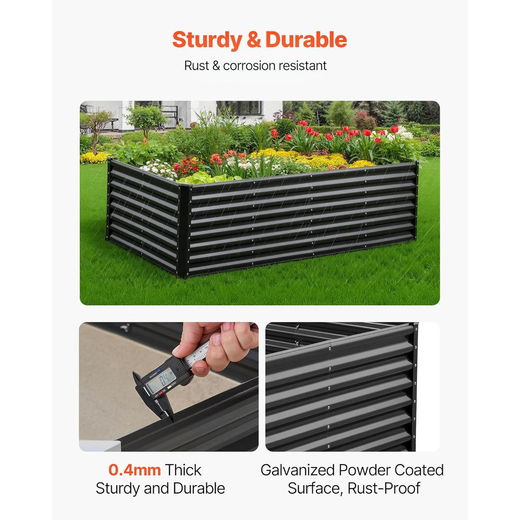 VEVOR Raised Metal Vegetable Garden Garden Garden Bed 240 x 120 x 60 cm Square Galvanised Raised Bed Garden Bed Garden Planter for Growing Vegetables, Flowers, Herbs, Aromatic Plants, Dark Grey
