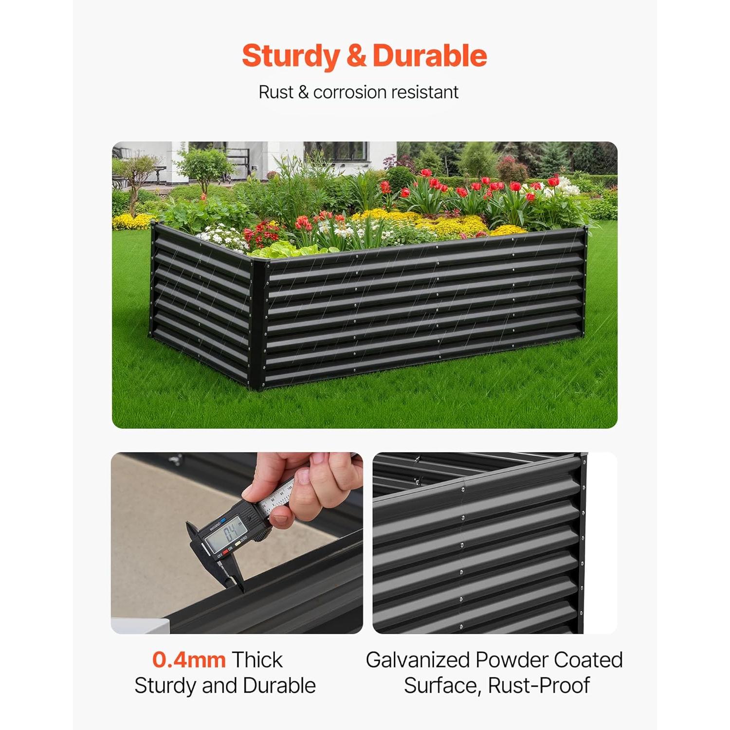 VEVOR Raised Metal Vegetable Garden Garden Garden Bed 240 x 120 x 60 cm Square Galvanised Raised Bed Garden Bed Garden Planter for Growing Vegetables, Flowers, Herbs, Aromatic Plants, Dark Grey