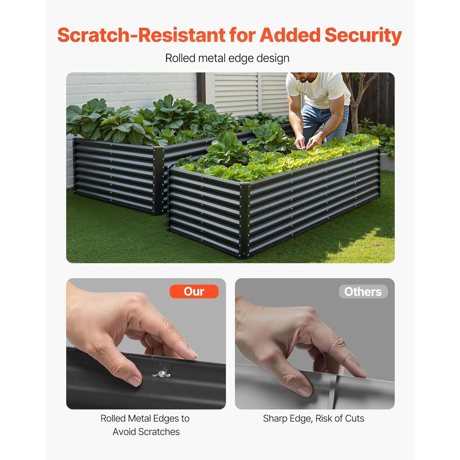 VEVOR Raised Metal Vegetable Garden Garden Garden Bed 240 x 120 x 60 cm Square Galvanised Raised Bed Garden Bed Garden Planter for Growing Vegetables, Flowers, Herbs, Aromatic Plants, Dark Grey