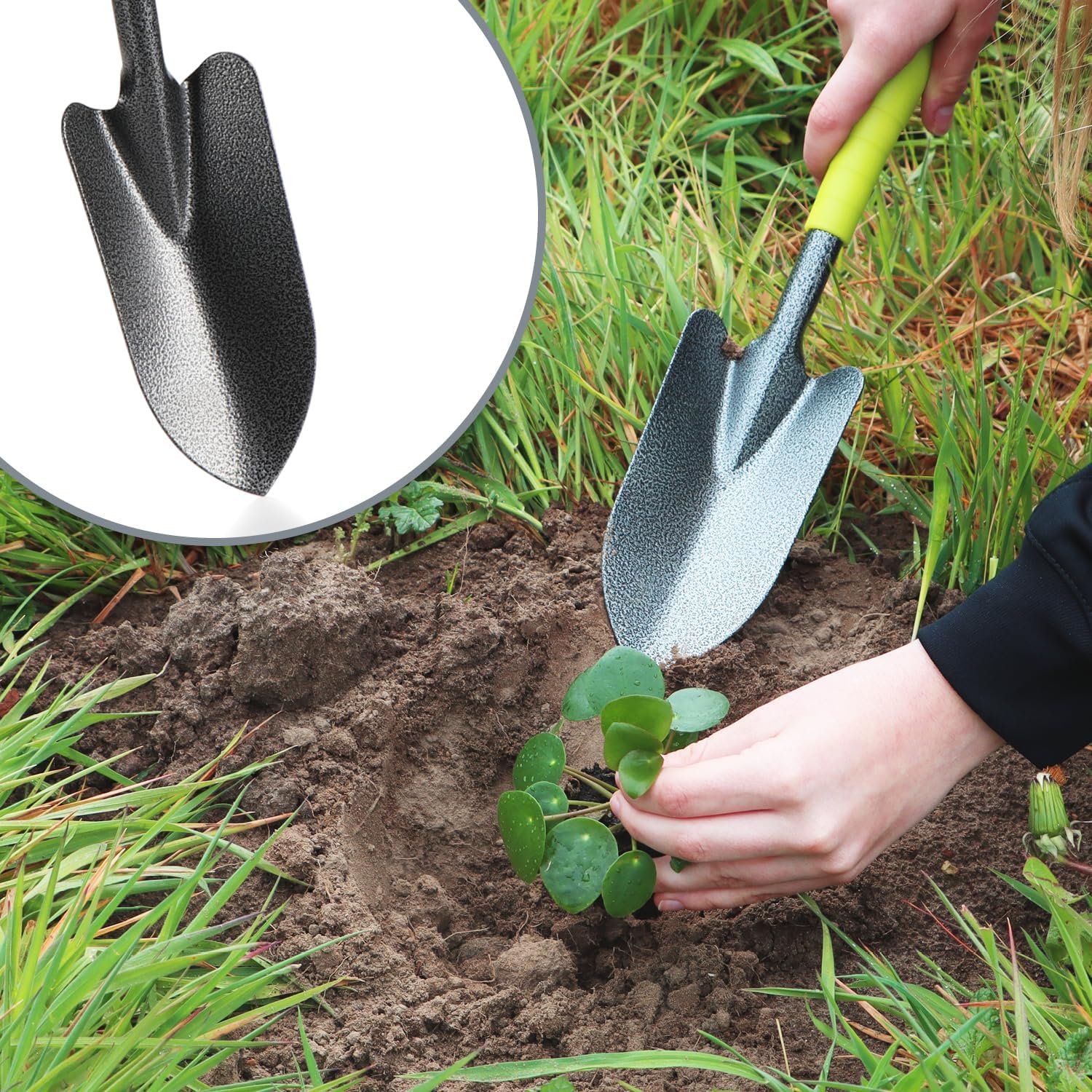 COM-FOUR Gardening Tool Set 6 Pieces Gardening Tool Set with Double Hoe, Small Cultivator, Joint Scraper, Hand Rake, Flower Trowel