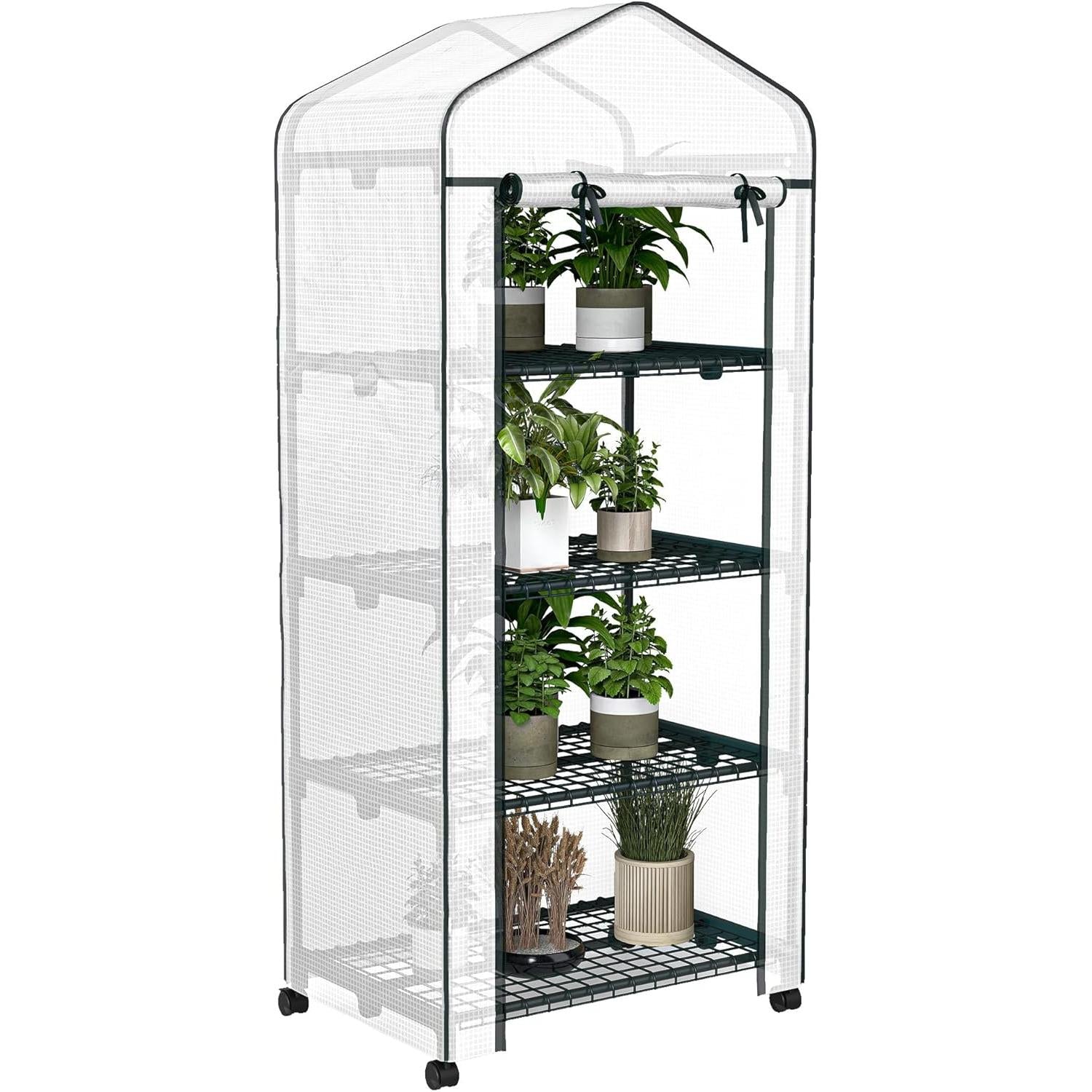 Outsunny Garden Greenhouse with Shelves 4 Levels, Balcony Greenhouse, Reinforced Tarpaulin, Steel Frame, Zip Door, for Vegetables Plants Flowers, Indoor and Outdoor, 69 x 50 x 165 cm, White