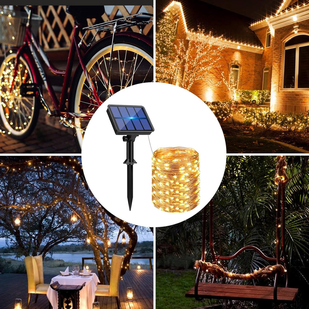 Set of 2 Solar String Lights Outdoor, Total 16 m, 160 LED, Waterproof, 8 Modes Decoration for Garden, Patio, Yard, Christmas, Wedding, Party, Warm White