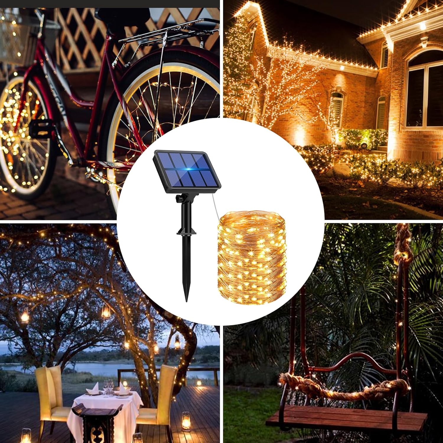 Set of 2 Solar String Lights Outdoor, Total 16 m, 160 LED, Waterproof, 8 Modes Decoration for Garden, Patio, Yard, Christmas, Wedding, Party, Warm White