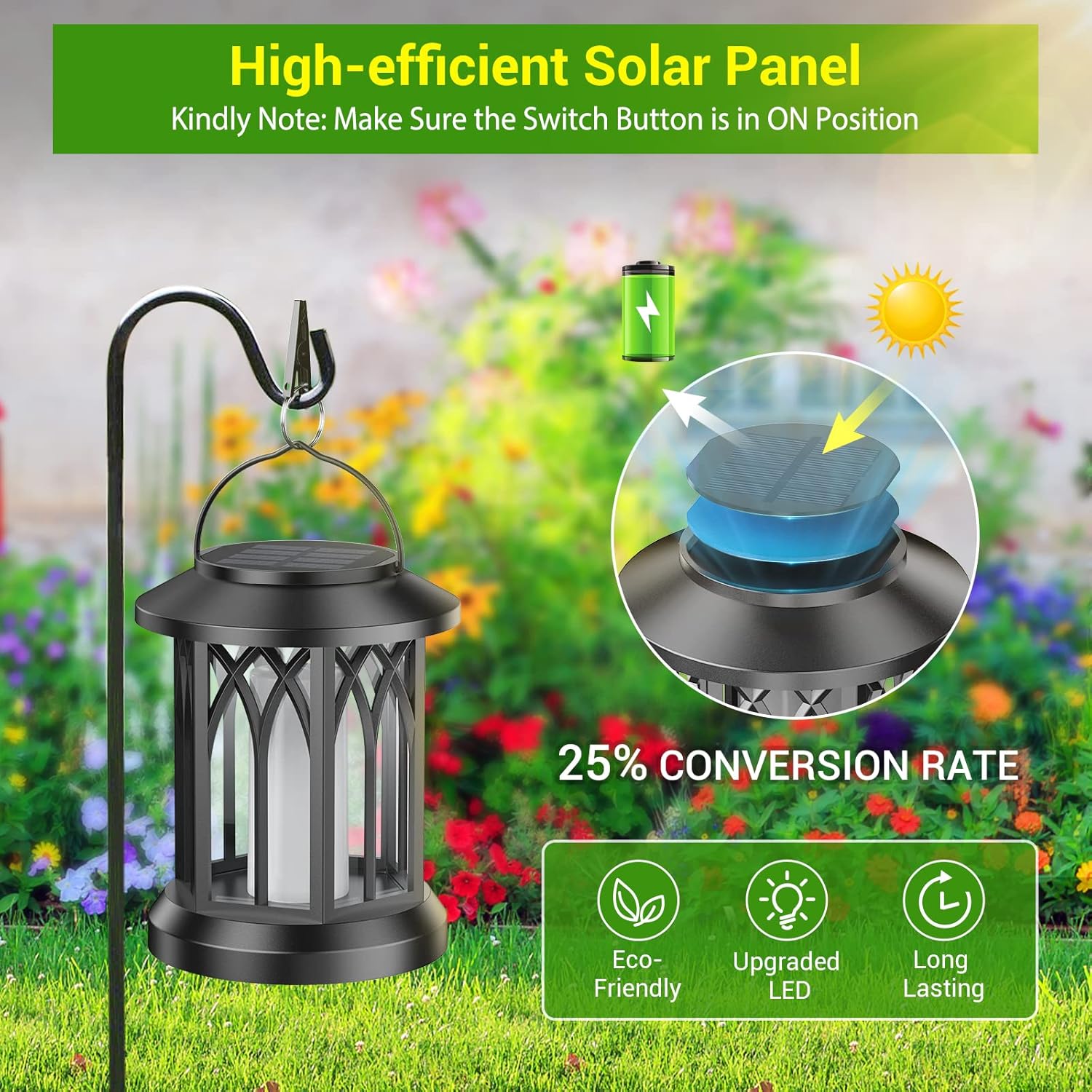 GEARLITE 2 x Solar Lantern Outdoor Garden Hanging Flame Effect Decorative IP65 Waterproof LED Outdoor Hanging Light with Clips for Garden Balcony