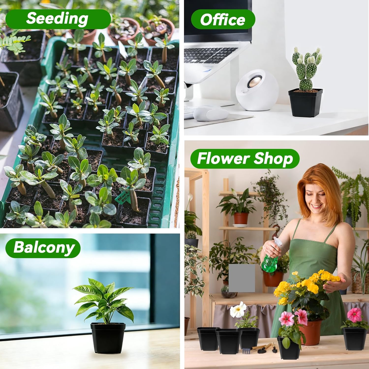 Seedling Pots Diameter 5.5 x 5.5 cm, Pack of 100, Plastic Plant Pots with Drainage Hole, Black Plastic Pots for Indoor and Garden, Seedling Pot Container Transplanting