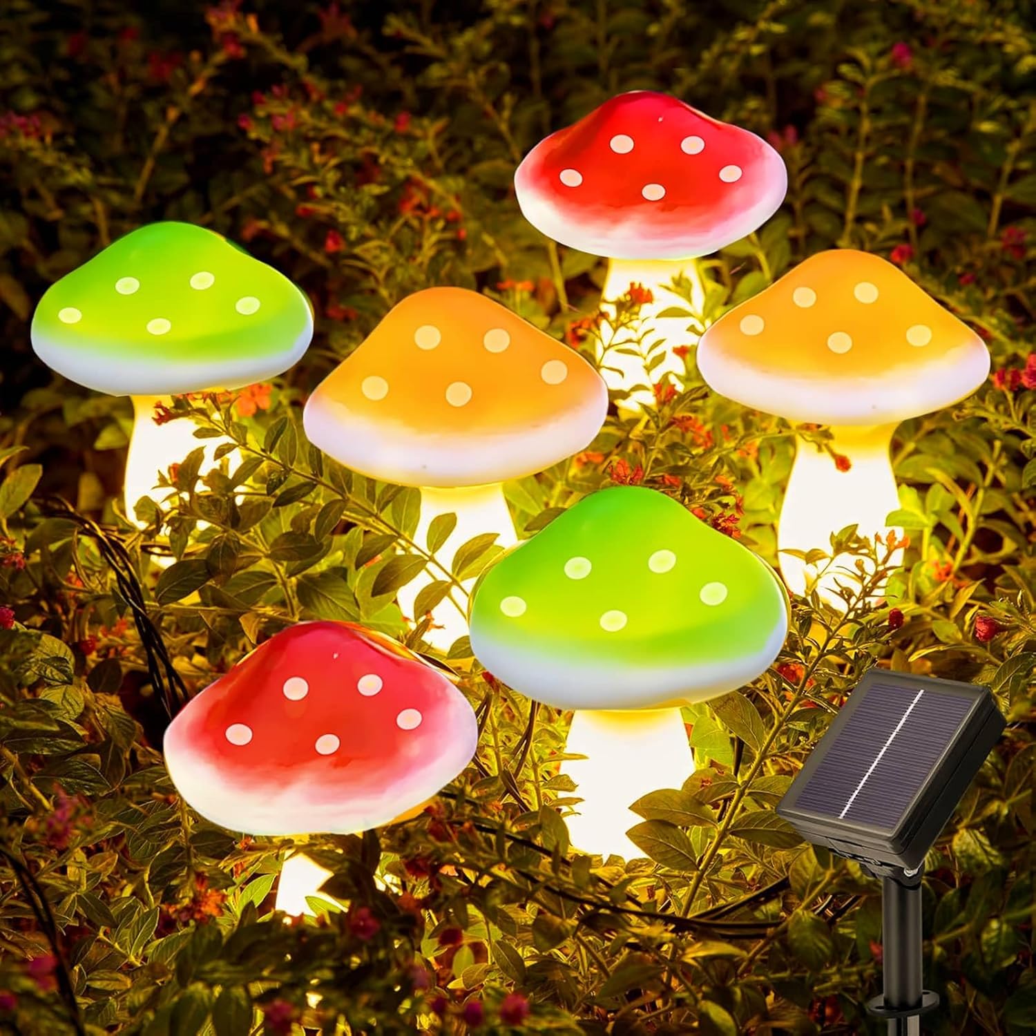 Solar Garden Decorations 6 LED Mushroom Garden Decorations Waterproof Outdoor Decorations for Driveway Landscape Fence Lawn Garden Wedding Party Decorations