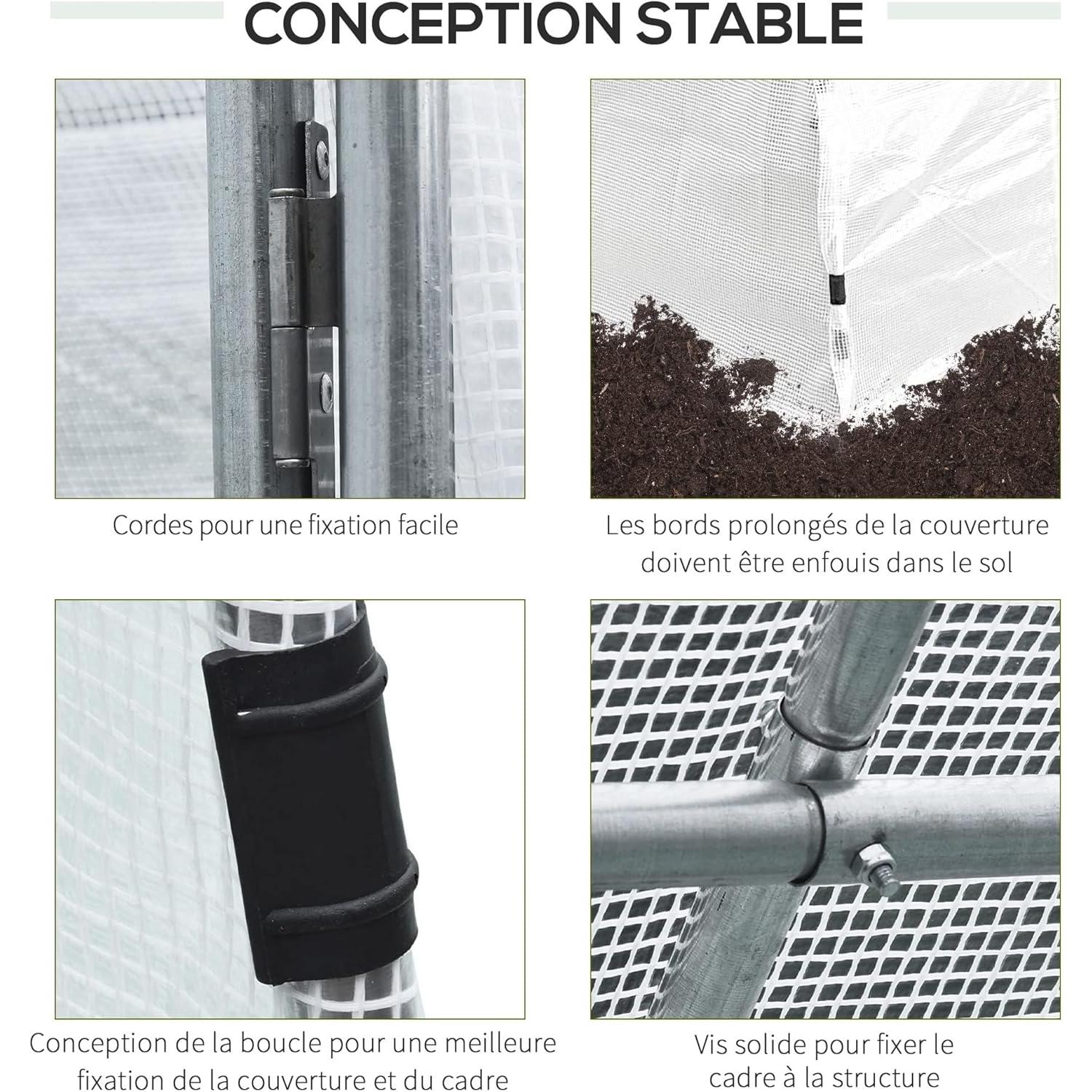 Outsunny Garden Greenhouse Tunnel Ground Surface 12 m² 4L x 3W x 2H m Reinforced Tubular Frame 25 mm Double Door with Handles White