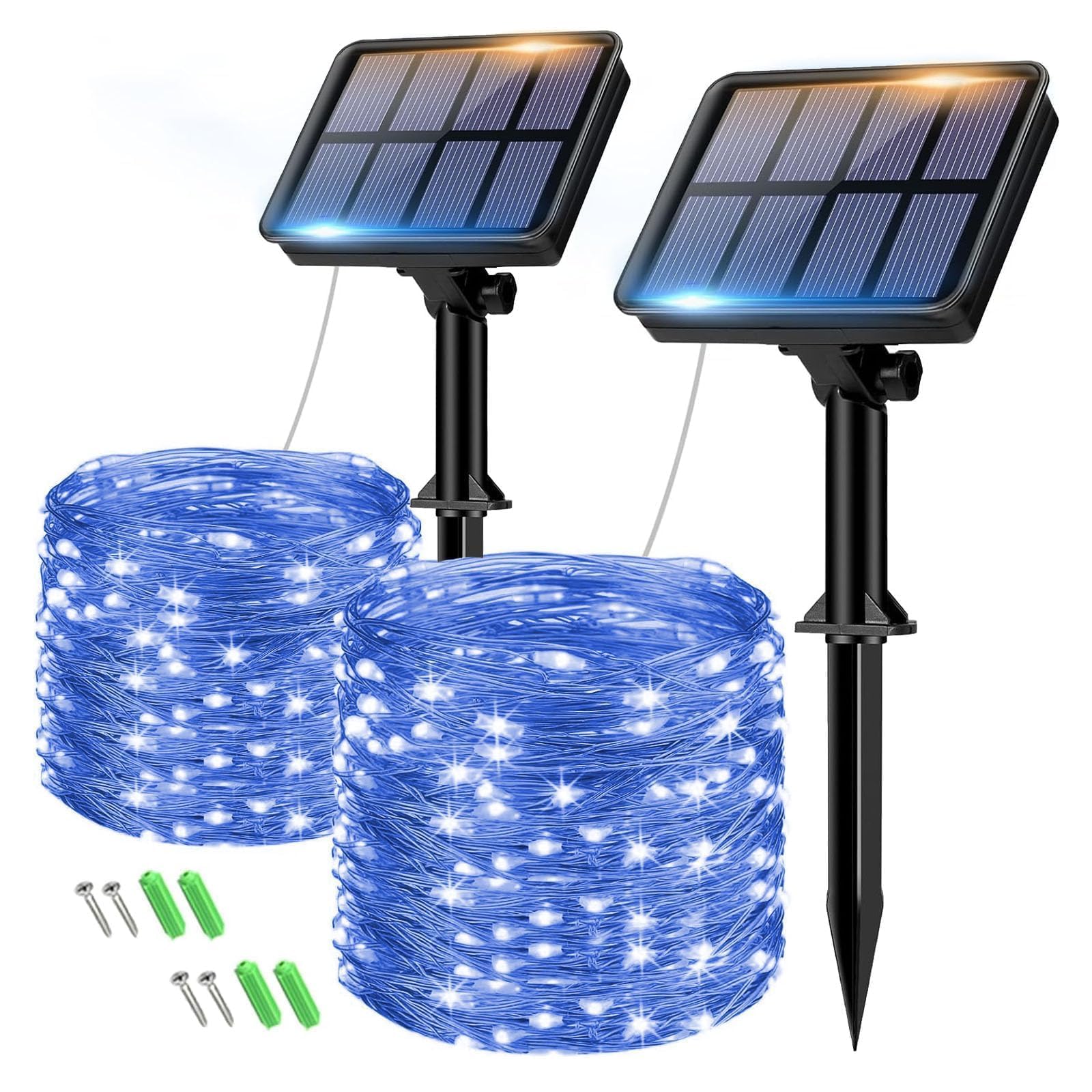 Set of 2 Solar String Lights Outdoor, Total 16 m, 160 LED, Waterproof, 8 Modes Decoration for Garden, Patio, Yard, Christmas, Wedding, Party, Warm White