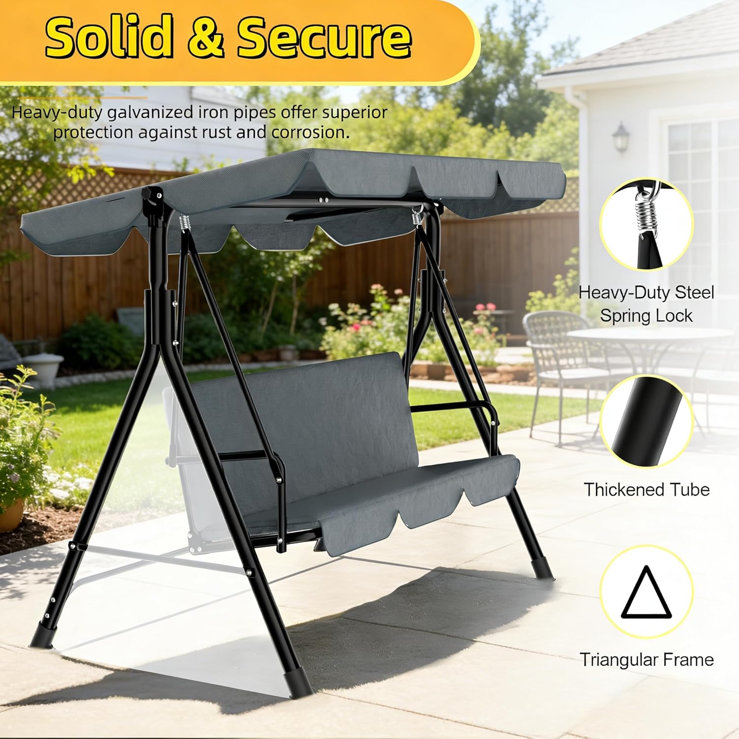 Balancelle de Jardin 3 Places avec Toit Réglable, Exterieur Balançoire de Jardin Imperméable Protection UV, Hollywoodienne Balancelle 220 KG Charge 175 x 110 x 152cm, pour Terrasse, Gris