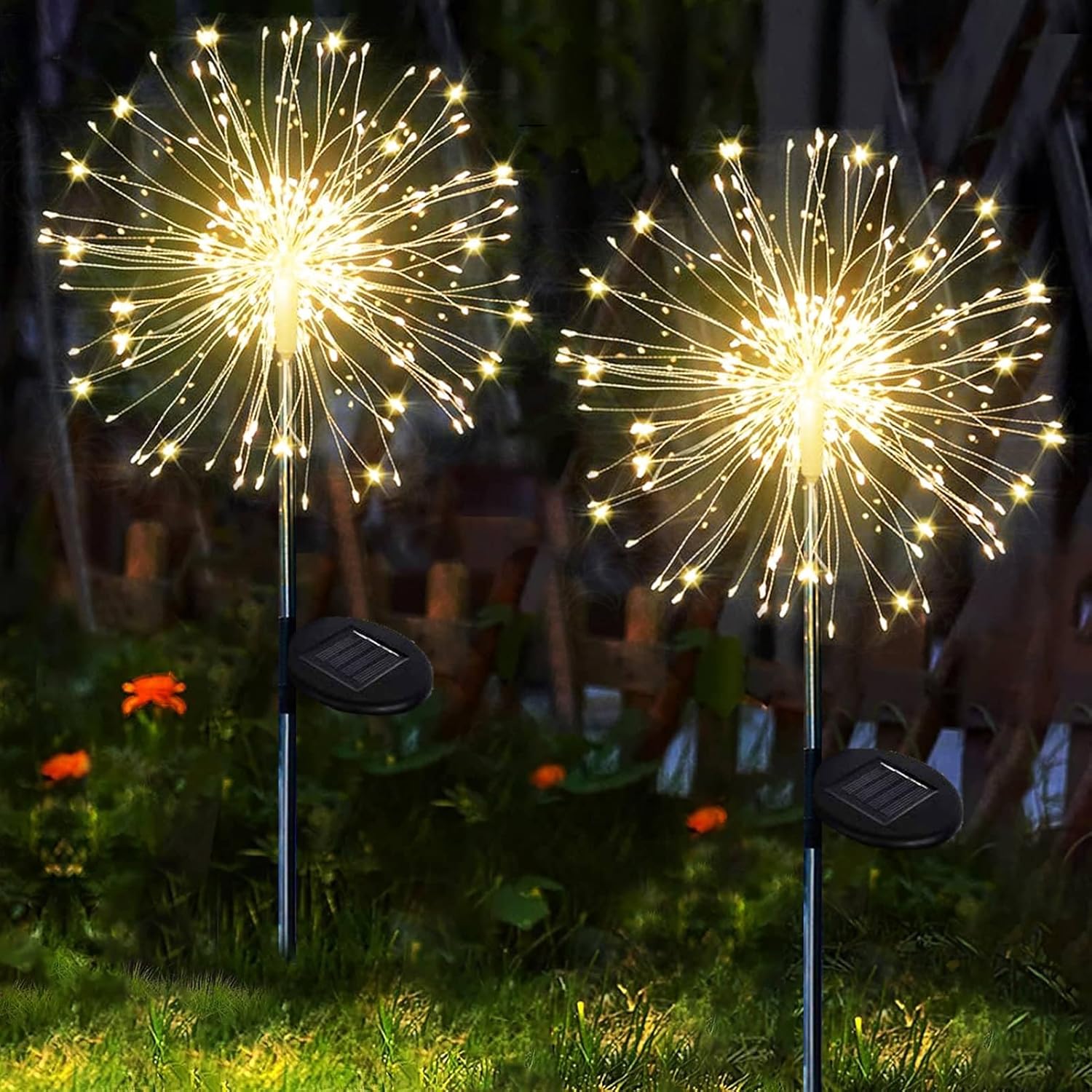 yowin Solar Outdoor Garden Light, 2 Pieces 120 LED Solar Fireworks, 8 Modes Solar Outdoor Lighting, Waterproof Solar Dandelion Lamp for Garden, Lawn, Terrace, Christmas Decoration