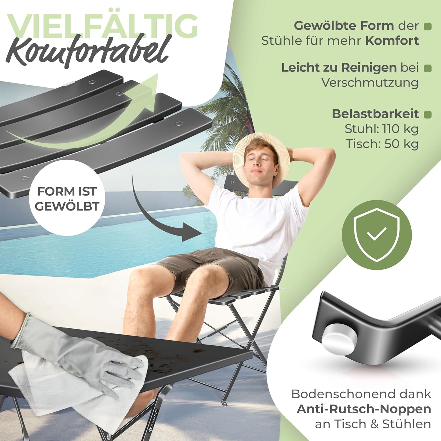 KESSER Bistro Set 3 Piece Table and 2 Folding Chairs | Outdoor Garden Furniture Table UV and Weather Resistant | Balcony Set