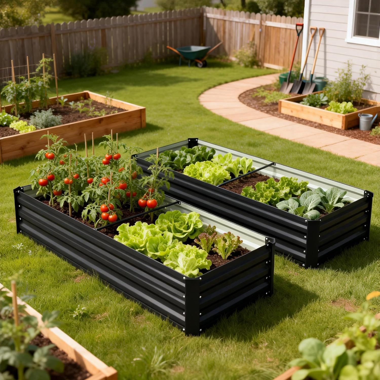 Outsunny Rectangular Steel Garden Planter with Safety Border and Open Bottom, 150L x 70W x 30H cm, Dark Grey