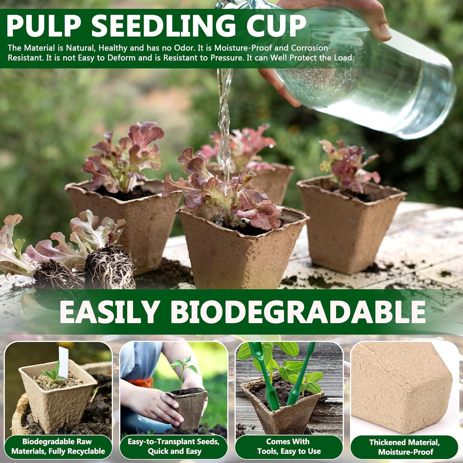 8 cm Seedling Buckets, 100 Pieces Plant Seedling Pot, Potting Bucket with Labels and Tools, No Peat, No Transplanting, for Greenhouse, Garden, Vegetable Garden, Flower, Seedling