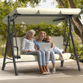 Ergonomic 3 Seater Swing Chair with Adjustable Roof, Garden Swing with Non-Slip Feet, Stable Metal Frame, Water Resistant, Outdoor Swing for Patio and Garden, Beige