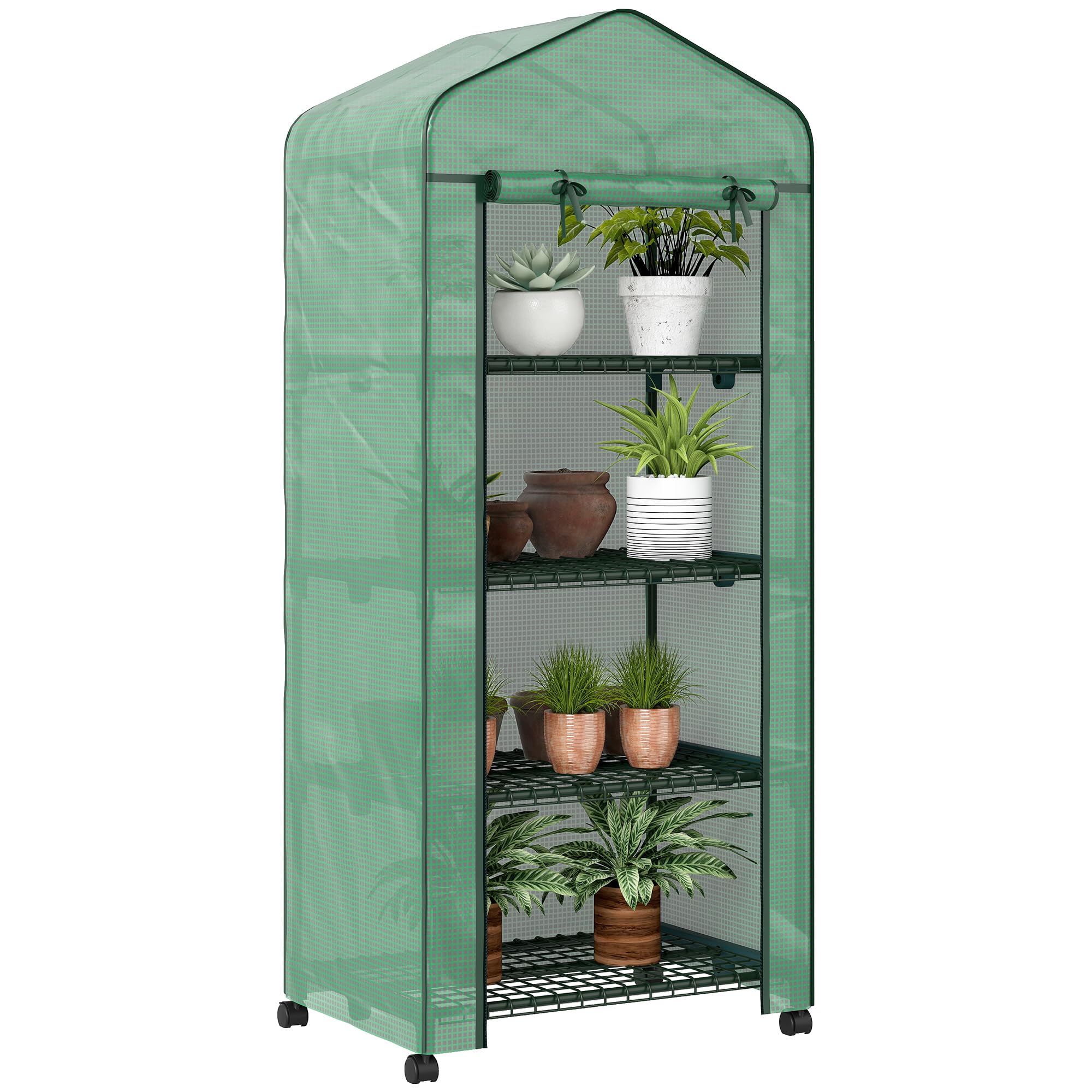 Outsunny Garden Greenhouse with Shelves 4 Levels, Balcony Greenhouse, Reinforced Tarpaulin, Steel Frame, Zip Door, for Vegetables Plants Flowers, Indoor and Outdoor, 69 x 50 x 165 cm, White