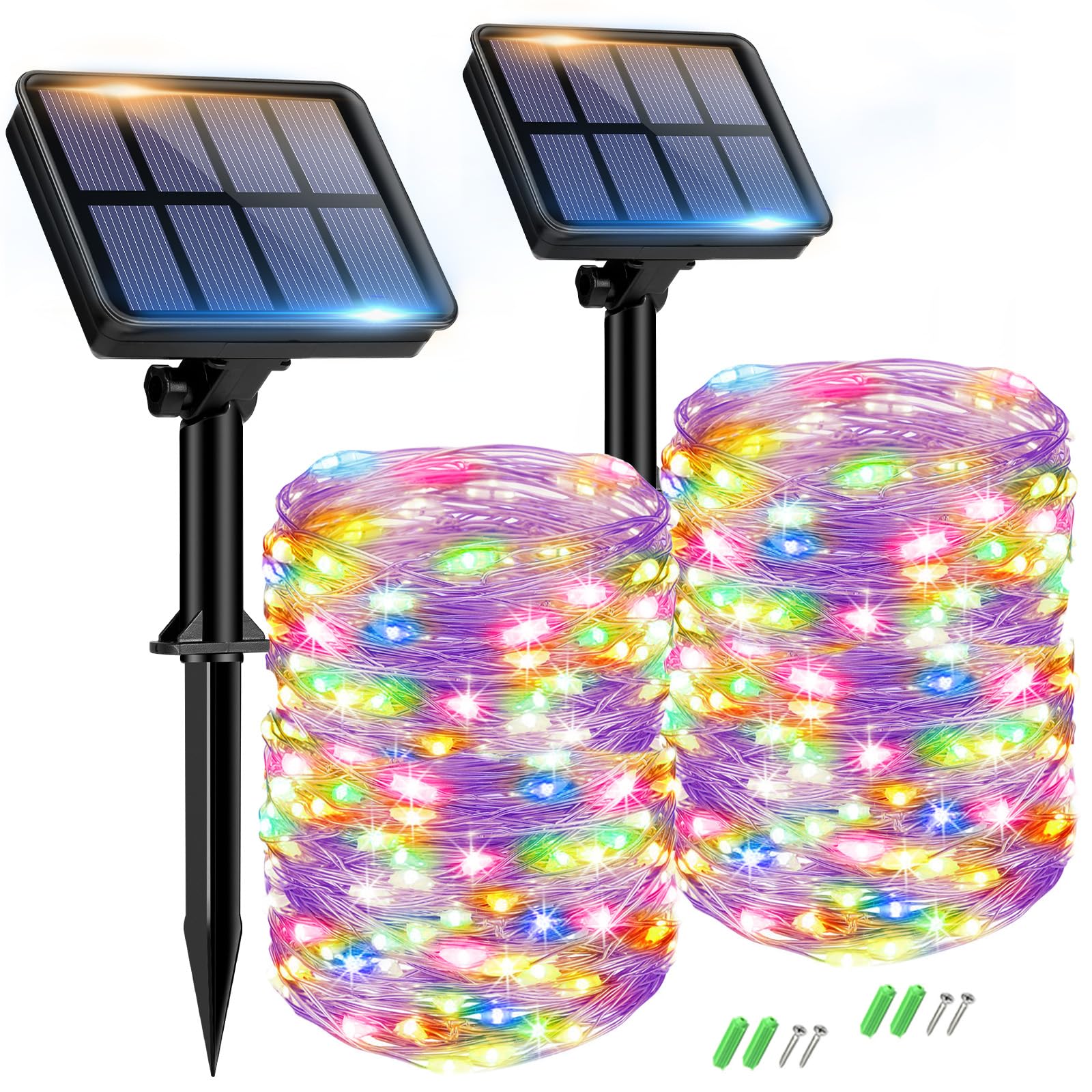 Set of 2 Solar String Lights Outdoor, Total 16 m, 160 LED, Waterproof, 8 Modes Decoration for Garden, Patio, Yard, Christmas, Wedding, Party, Warm White