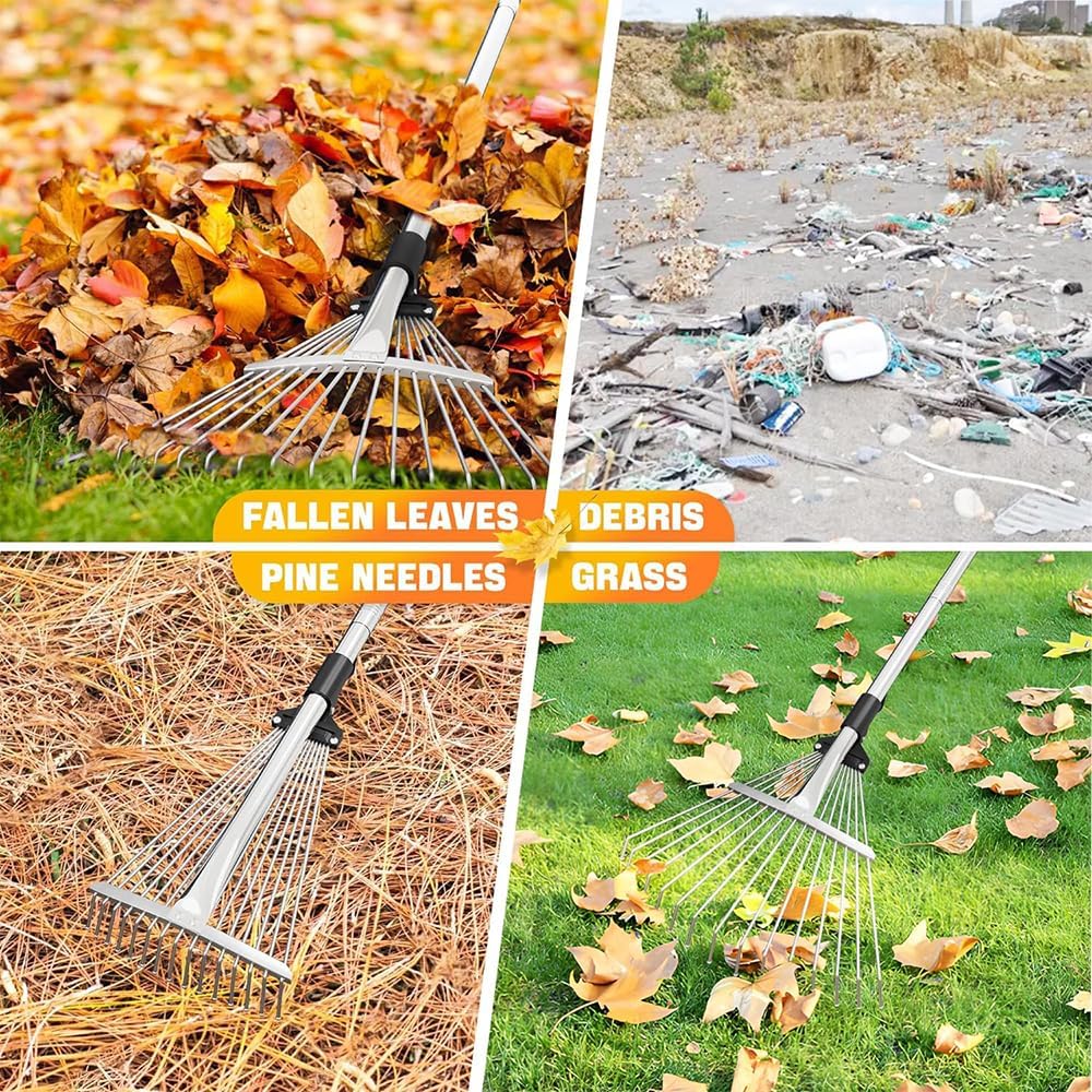 Leaf Rake with Handle,215,Steel Leaf Rake,Garden Broom for Leaves Rake with Handle,Rake for Cleaning Plants, Lawns and Yard