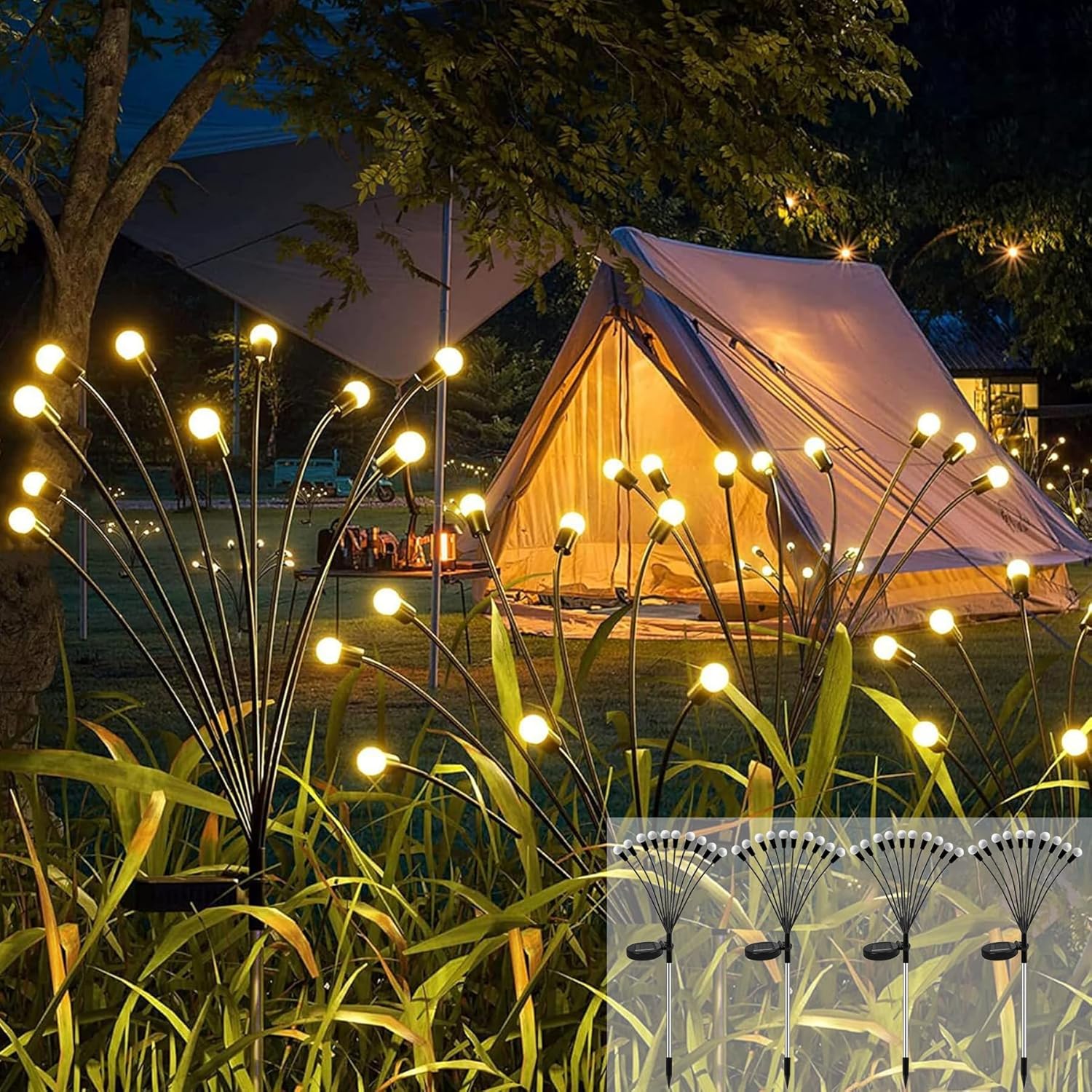 Solar Firefly Light, 4 Pieces 10 LED Solar Light Outdoor IP65 Waterproof Outdoor for Garden, Patio, Courtyard, Balcony Decorative (Warm White)