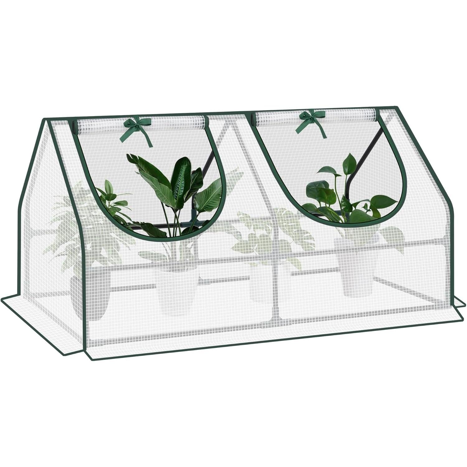 WOLTU Garden Greenhouse, Winter Greenhouse, Reinforced PE Tarpaulin 140g/㎡, with 2 Roll-Up Windows, Steel Tube Frame, 120 x 60 x 60 cm, White