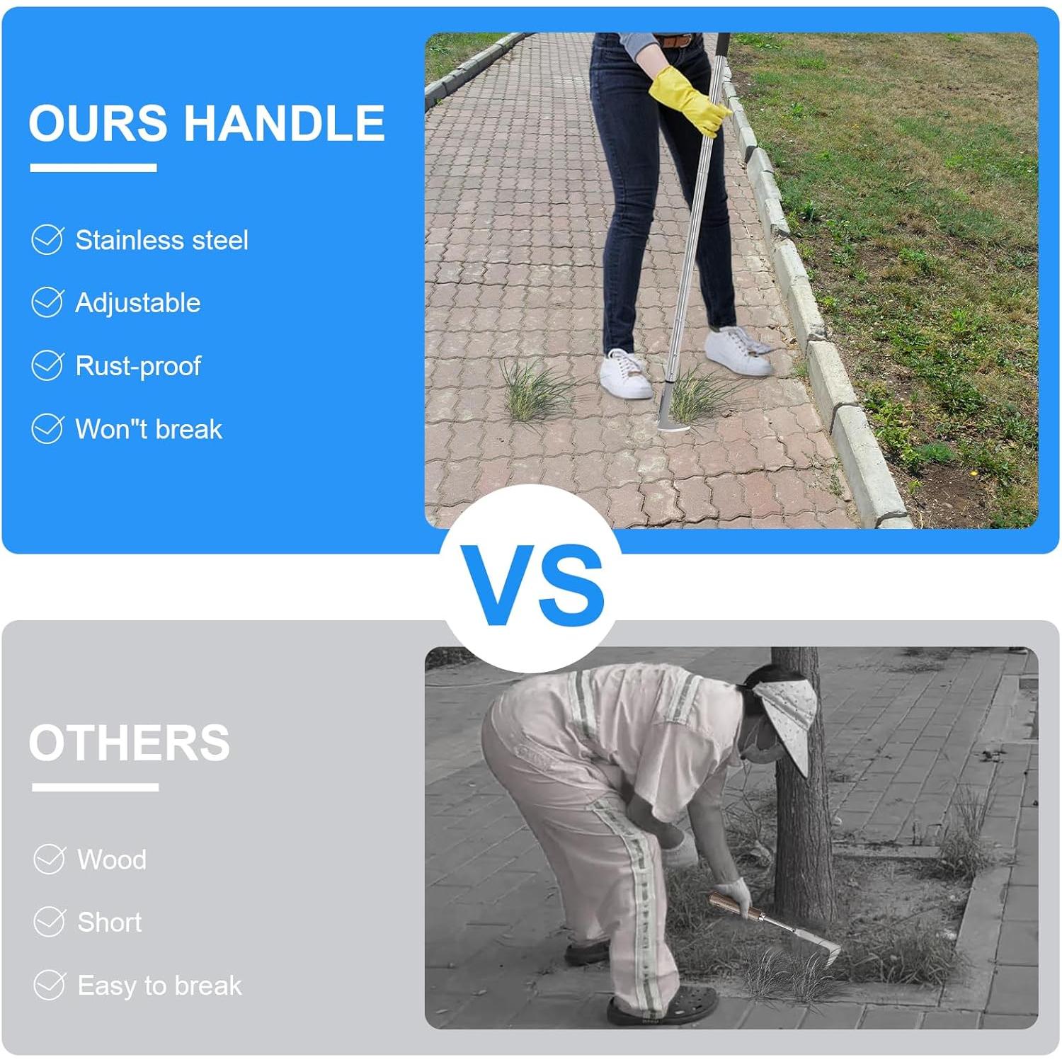 Manual Weeder Knife, Long Handled Weeder, 138-105-69 cm Adjustable, Garden Weeding Tool, Ergonomic Weeder