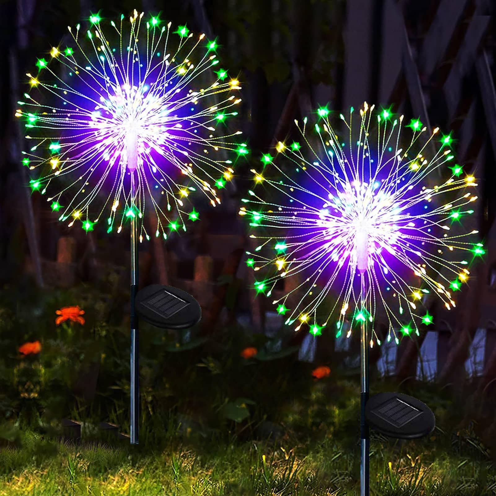yowin Solar Outdoor Garden Light, 2 Pieces 120 LED Solar Fireworks, 8 Modes Solar Outdoor Lighting, Waterproof Solar Dandelion Lamp for Garden, Lawn, Terrace, Christmas Decoration