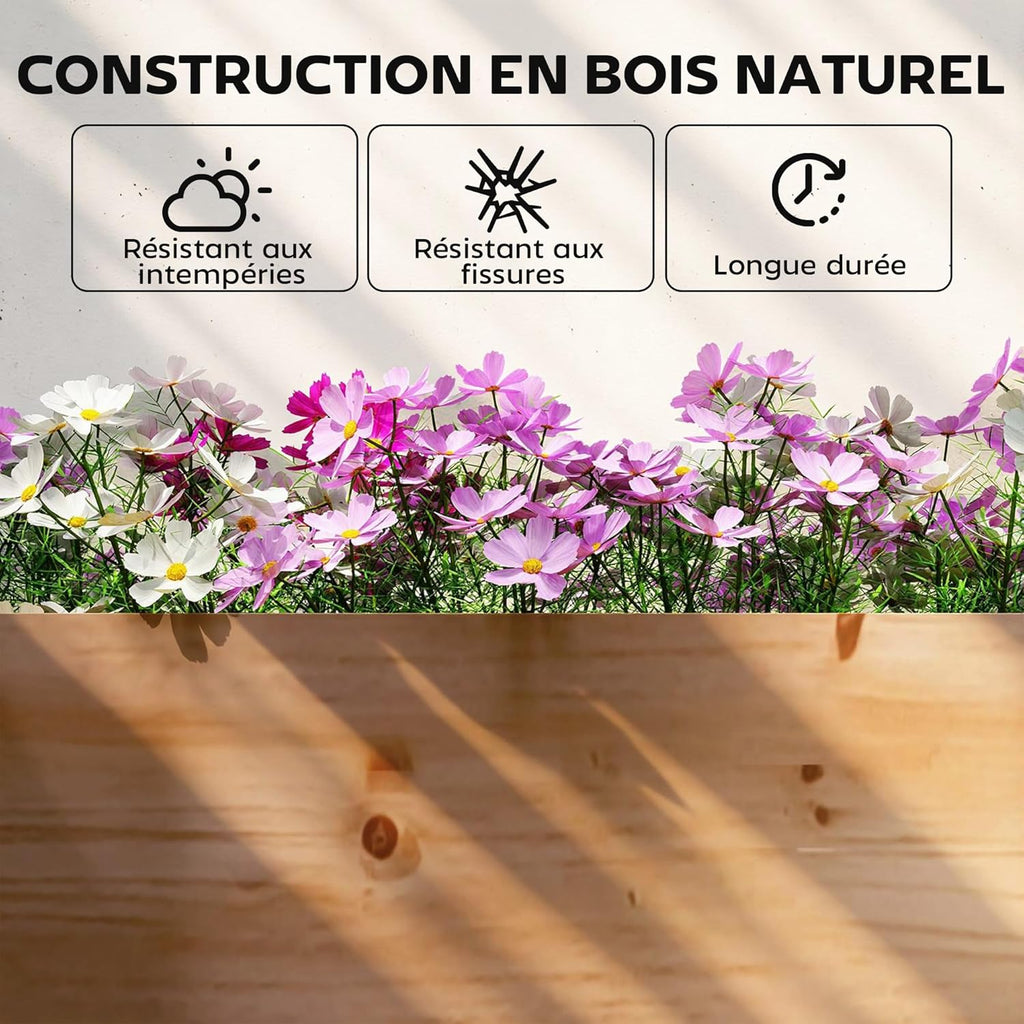 Outsunny Square Wooden Vegetable Garden 234 x 109 x 25 cm – Raised Garden Bed with 4 Growing Zones – Open Bottom Outdoor Planter with No Tools Assembly for Vegetables, Flowers, Light Brown
