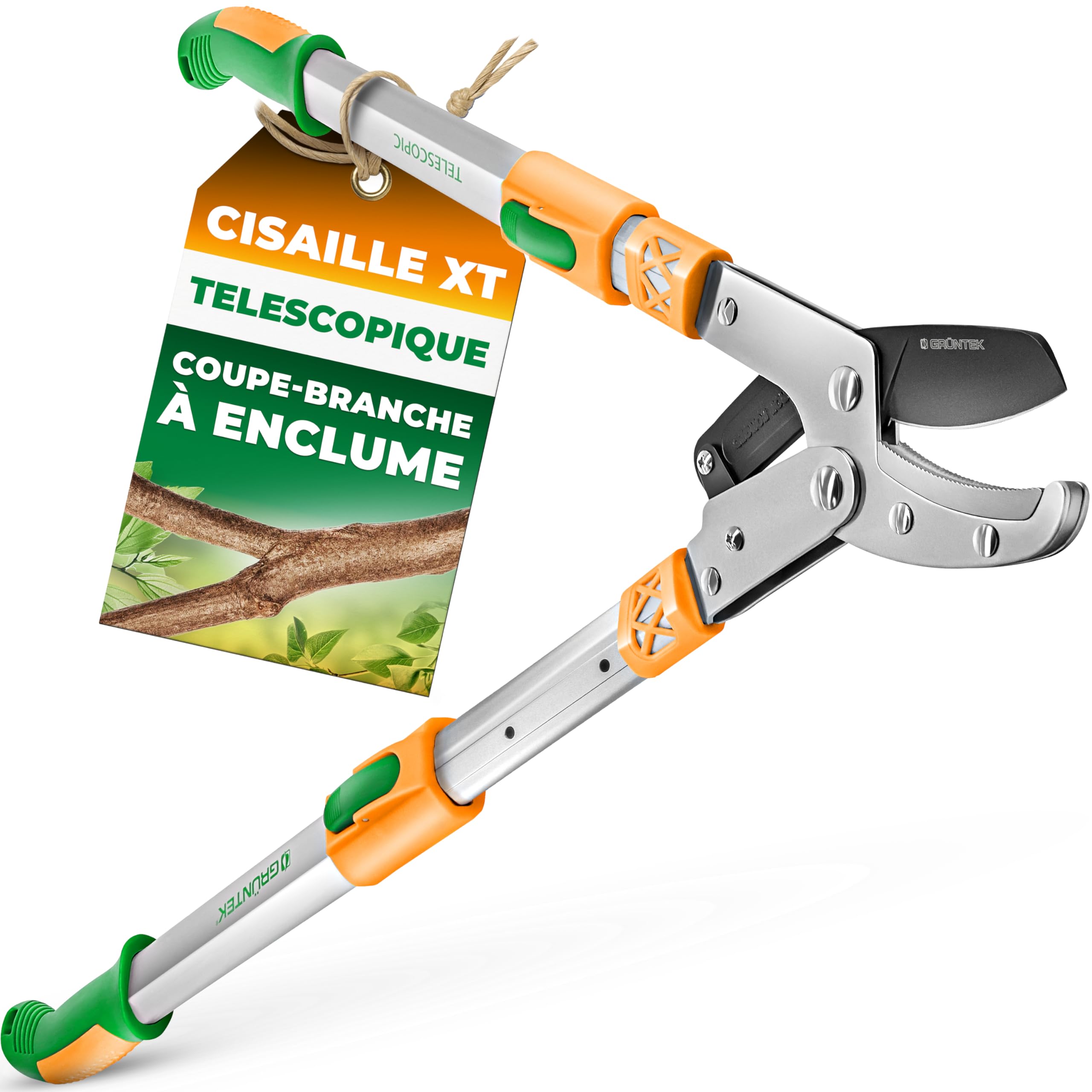 GRÜNTEK Professional Garden Pruning Shears with Automatic Ratchet and Anvil Condor 20 cm Branch Cutter Diameter 20 mm.