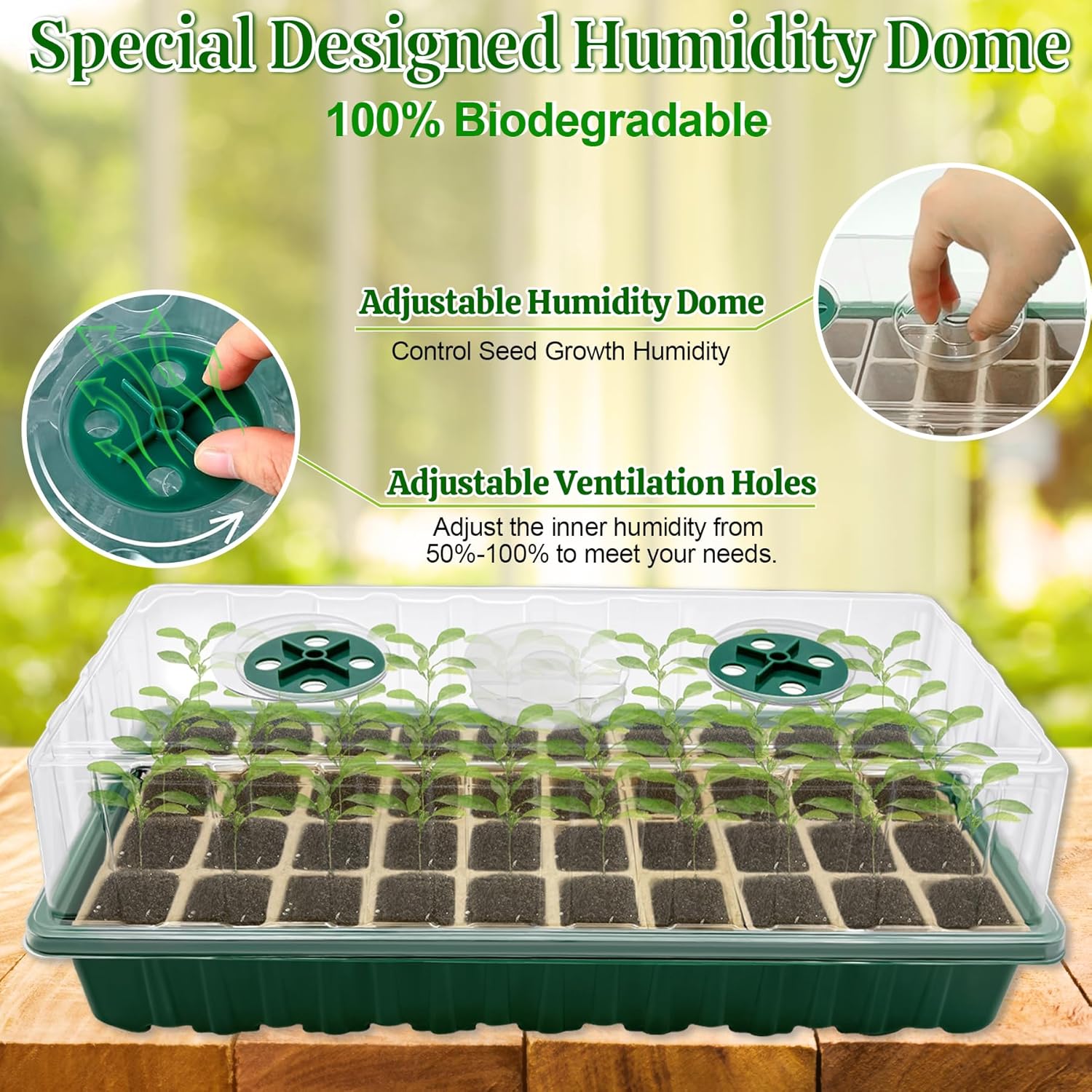 VEEKAY Mini Greenhouse for Plants, 4 Pieces 144 Cells Biodegradable Seed Pot, Indoor Greenhouse Grow Trays, Grow Tray with Lid and Ventilation, Moisturizing Seedling Tray