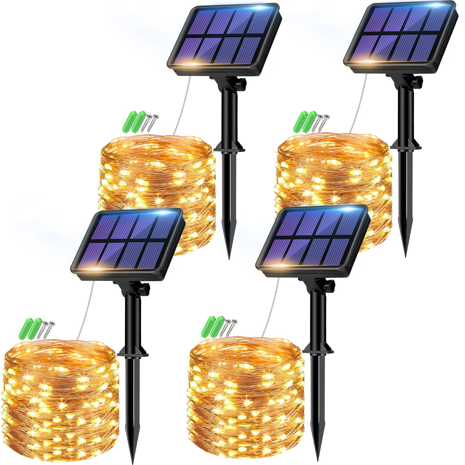 Set of 2 Solar String Lights Outdoor, Total 16 m, 160 LED, Waterproof, 8 Modes Decoration for Garden, Patio, Yard, Christmas, Wedding, Party, Warm White