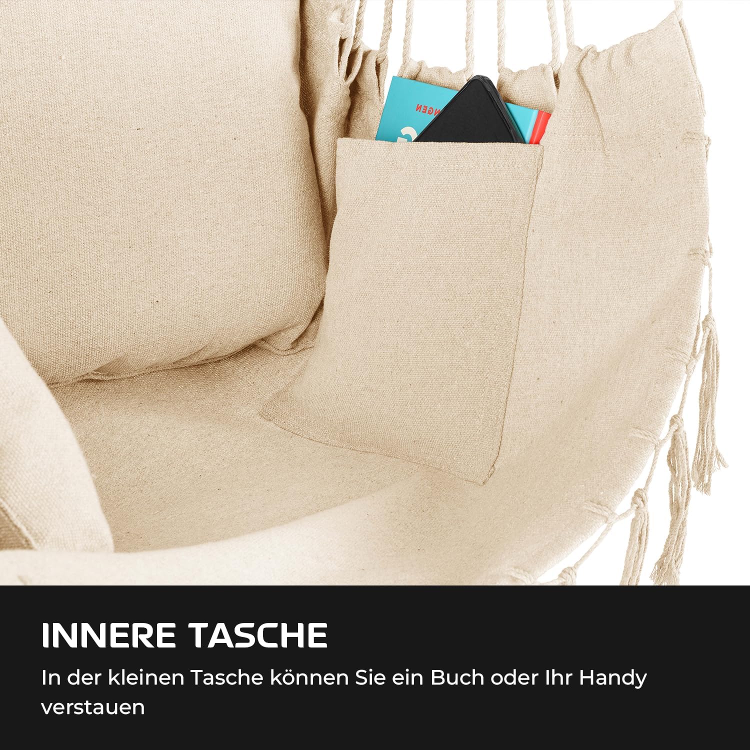 Hanging Chair with 2 Cushions, Hanging Hammock – 100 x 130 x 75 cm – BIS 150 kg – Outdoor and Indoor Hanging Chair – Bohemian Style Suitable for Any Decor – Ideal for Balcony, Garden