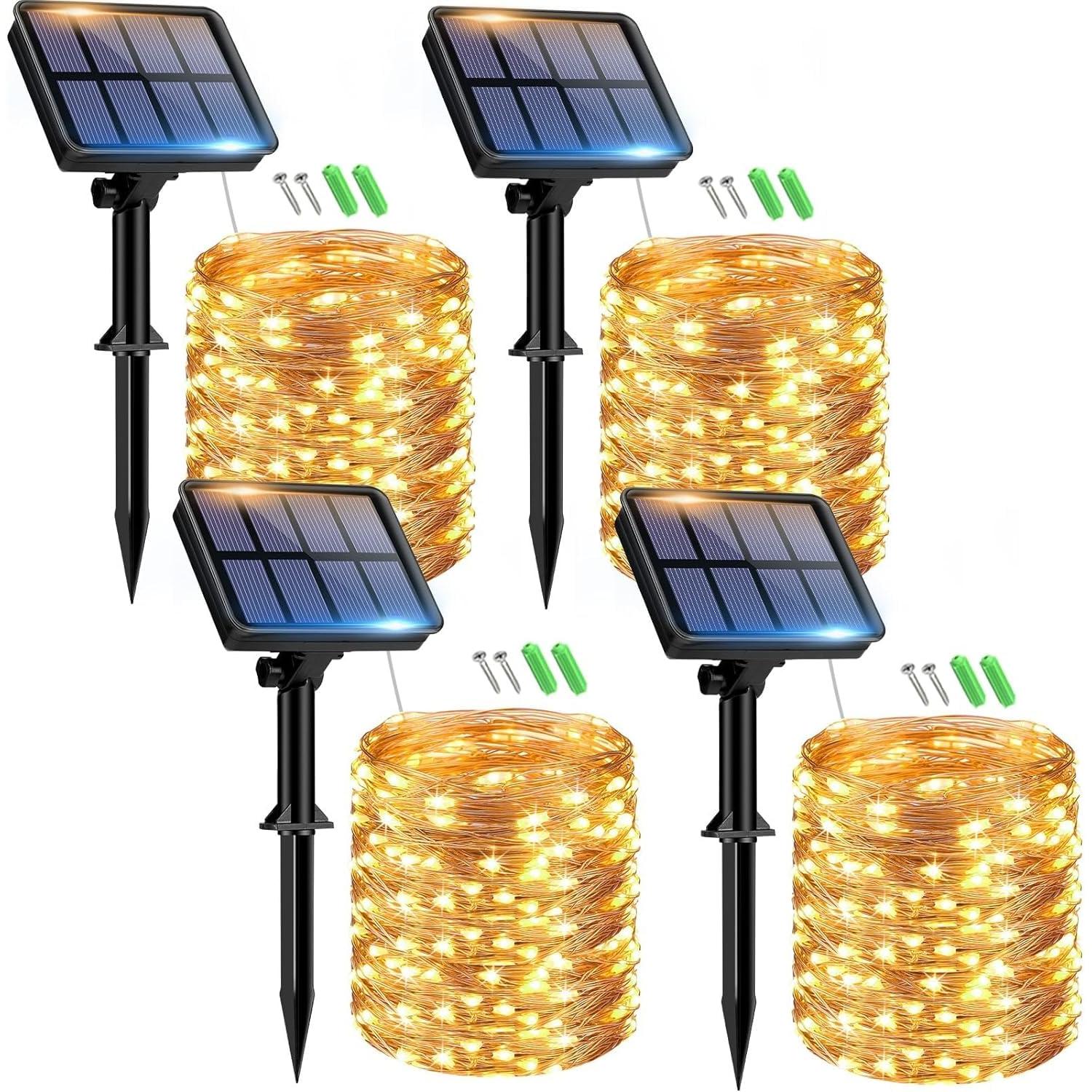 Set of 2 Solar String Lights Outdoor, Total 16 m, 160 LED, Waterproof, 8 Modes Decoration for Garden, Patio, Yard, Christmas, Wedding, Party, Warm White