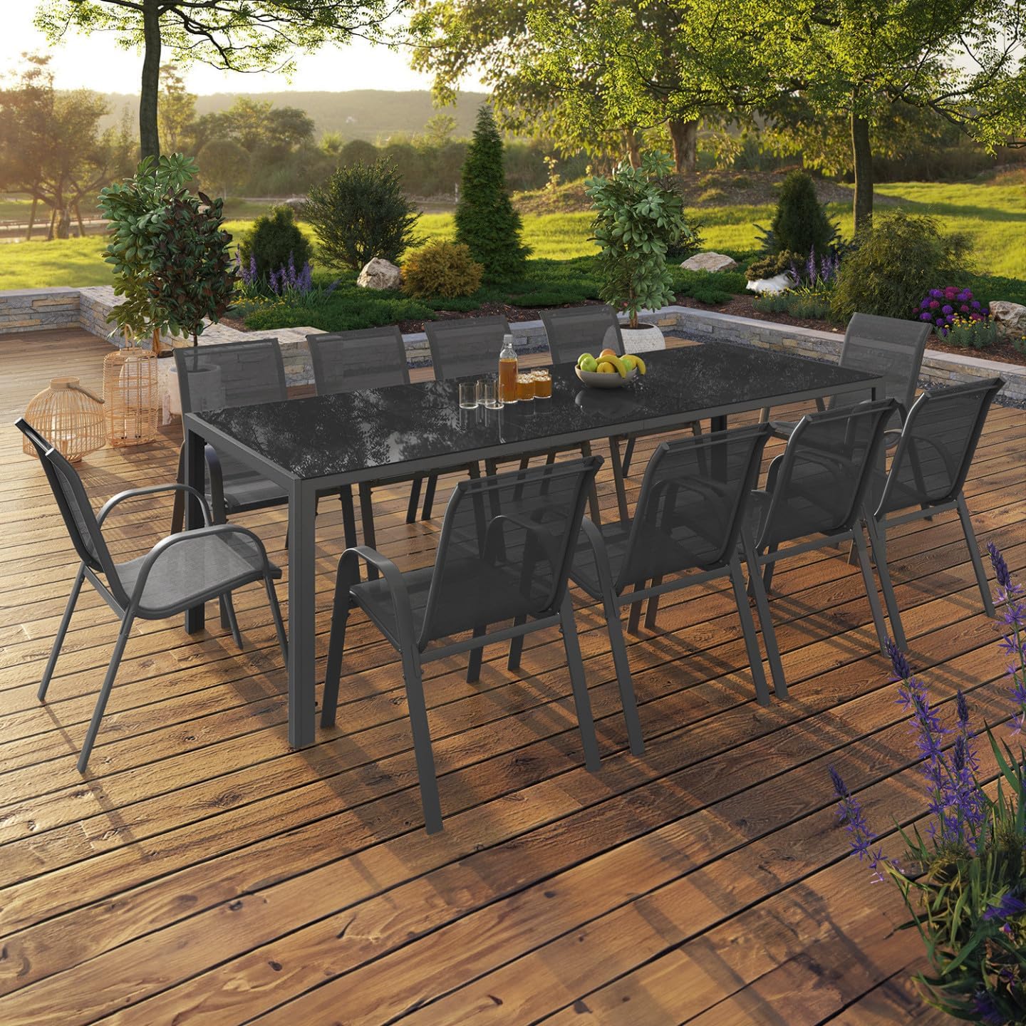 IDMarket - Garden Furniture Madrid Table 240 CM and 10 Stackable Chairs Charcoal Grey