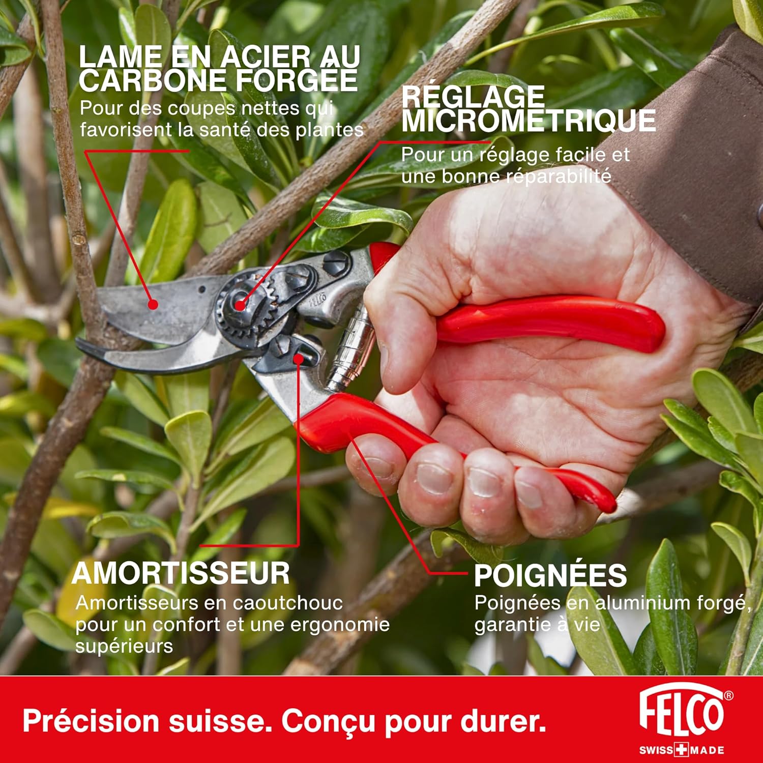 FELCO 8 Bypass Secateurs Right Handed Ergonomic 52 mm Hardened Steel Blade Forged Aluminium Handles Angled Head Shock Absorbers for Large Hand Clean Cut Up to 25 mm Professional Tool