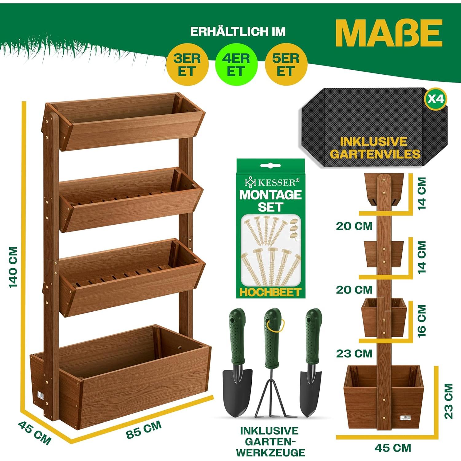 KESSER® Raised Bed with Tiers Premium Planter Staircase Shelf for Flowers Staircase Shelf for Planting - Vegetable Garden Herb Bed Pots Flower Bed (4 Floors, Brown)
