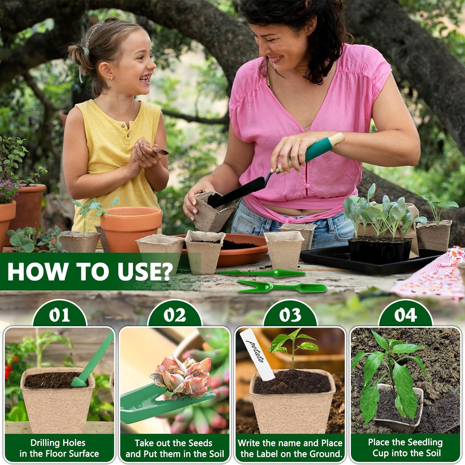 8 cm Seedling Buckets, 100 Pieces Plant Seedling Pot, Potting Bucket with Labels and Tools, No Peat, No Transplanting, for Greenhouse, Garden, Vegetable Garden, Flower, Seedling